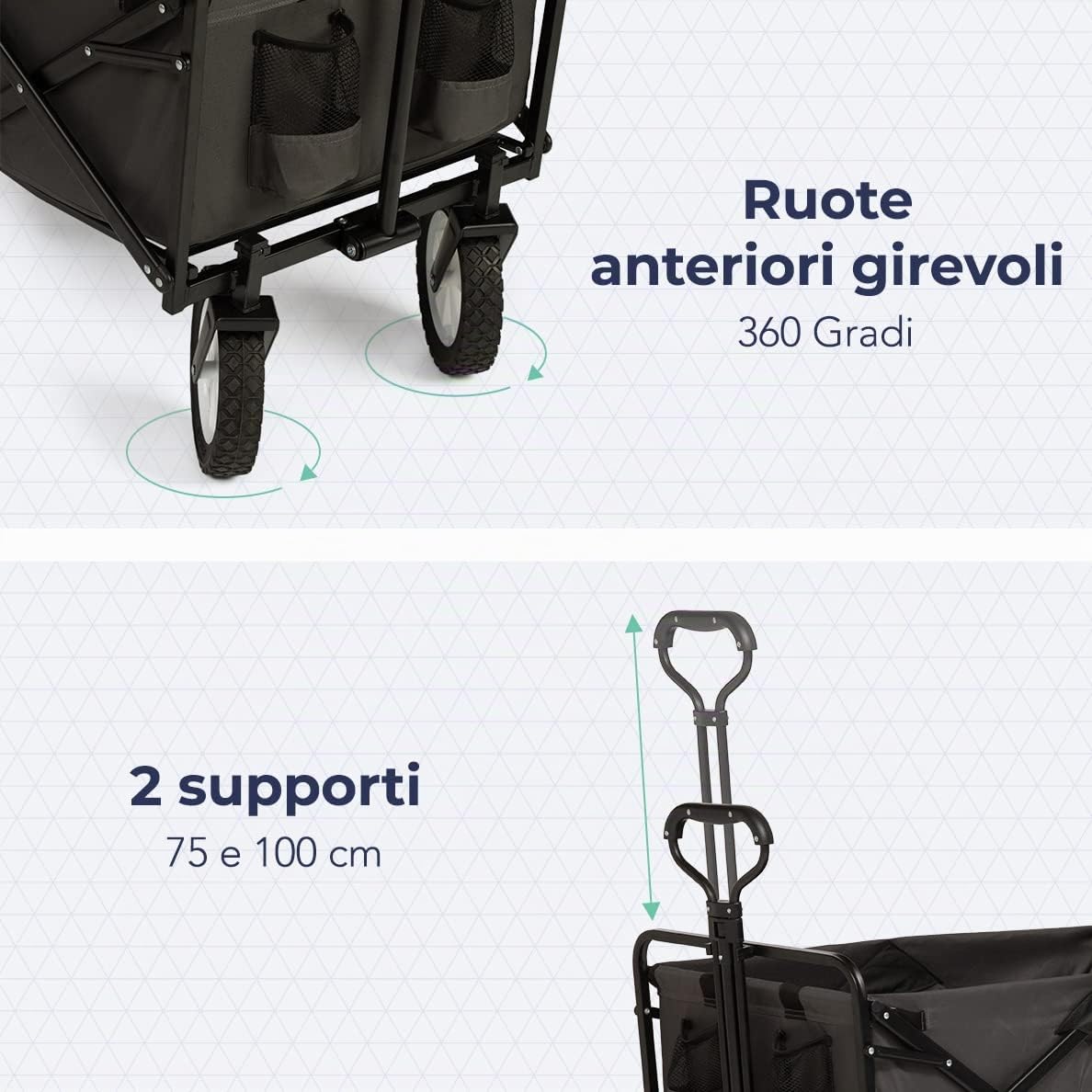 LifeGoods Carrello Spiaggia - Carrello Pieghevole Con Ruote - Carrello Spiaggia Ruote Grandi - Ruote Girevoli - 2 Supporti - Capacità Di Carico Di 70Kg - Grigio
