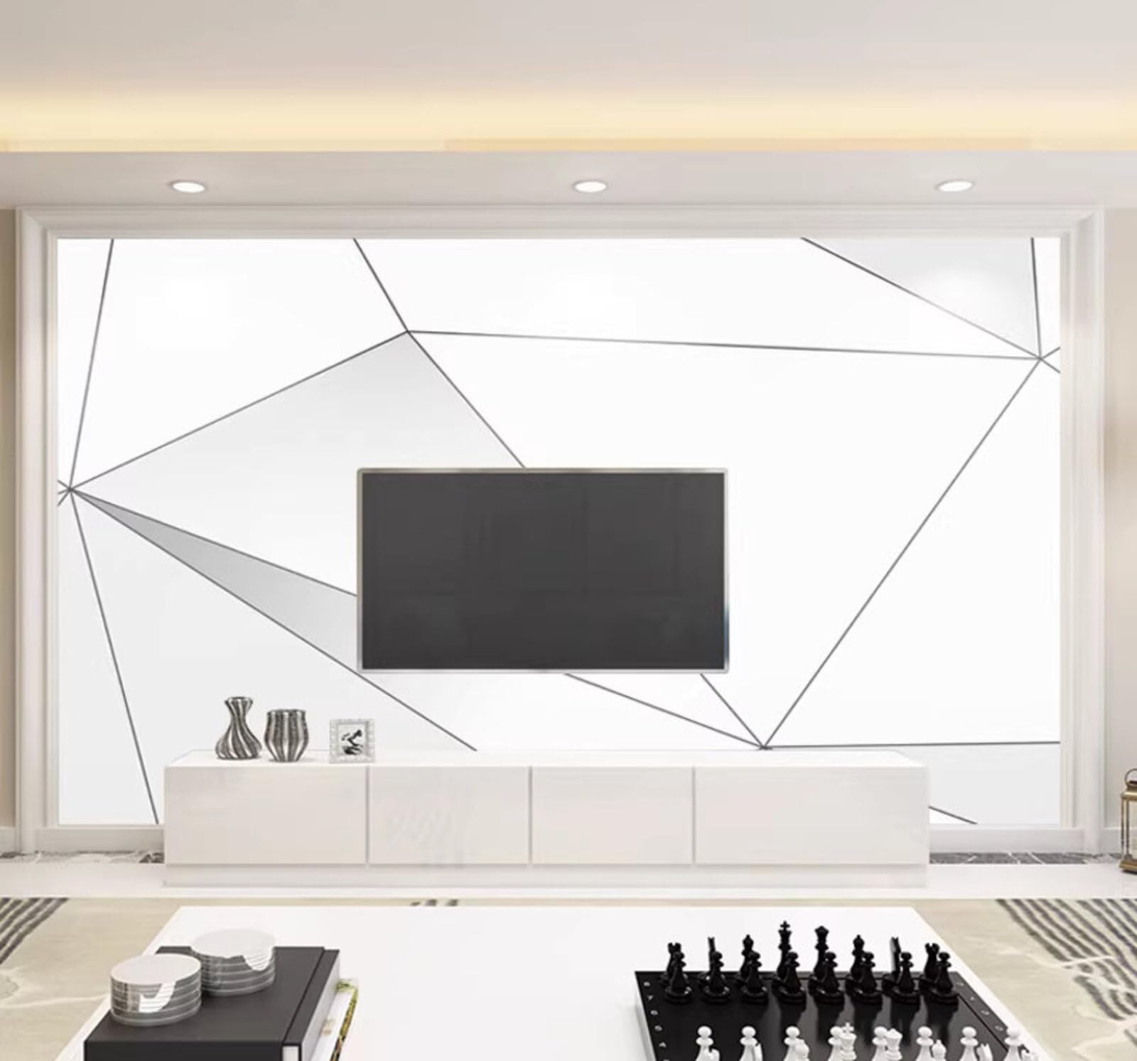 Minimalist Three Dimensional White Geometric Lines 3D Wallpaper Easy Install Feature Office Living Room Sofa Bedroom TV Background Wall Decoration-350cm×256cm