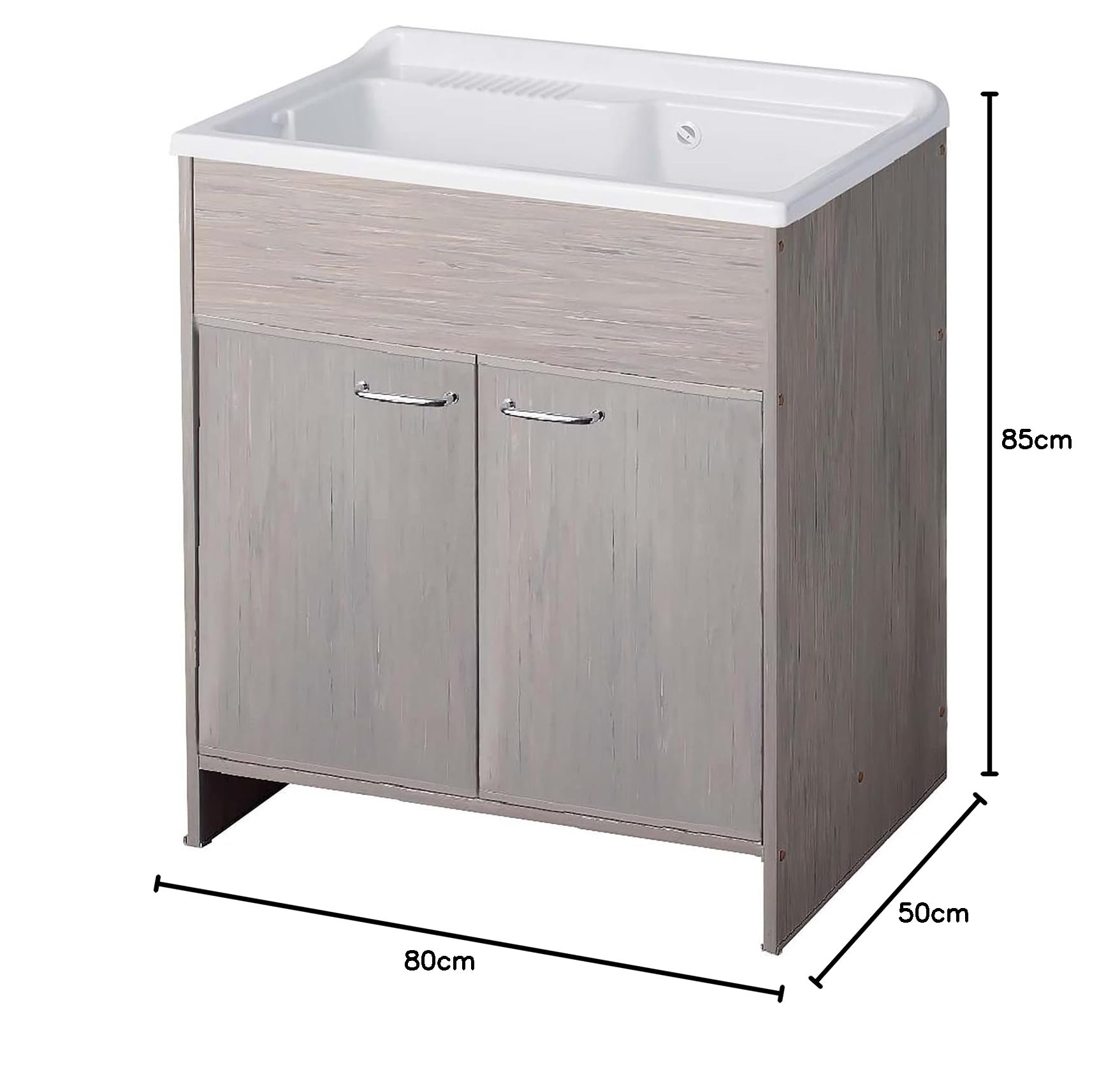 Negrari Lavatoio Lavapanni in Resina PVC, Resistente all'umidità, Vasca resistente agli acidi di uso comune, Kit di scarico incluso, Interno e Esterno, L80 x P50 x H 85 cm, Colore Rovere