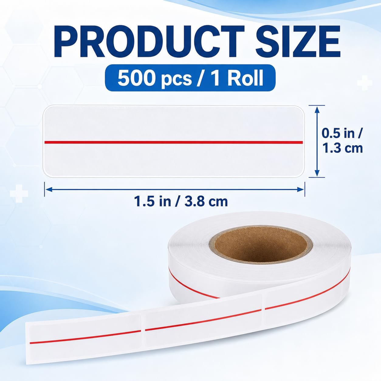 500 Pcs Clear Syringe Red Dose Line Labels Roll 0.5"x1.5"