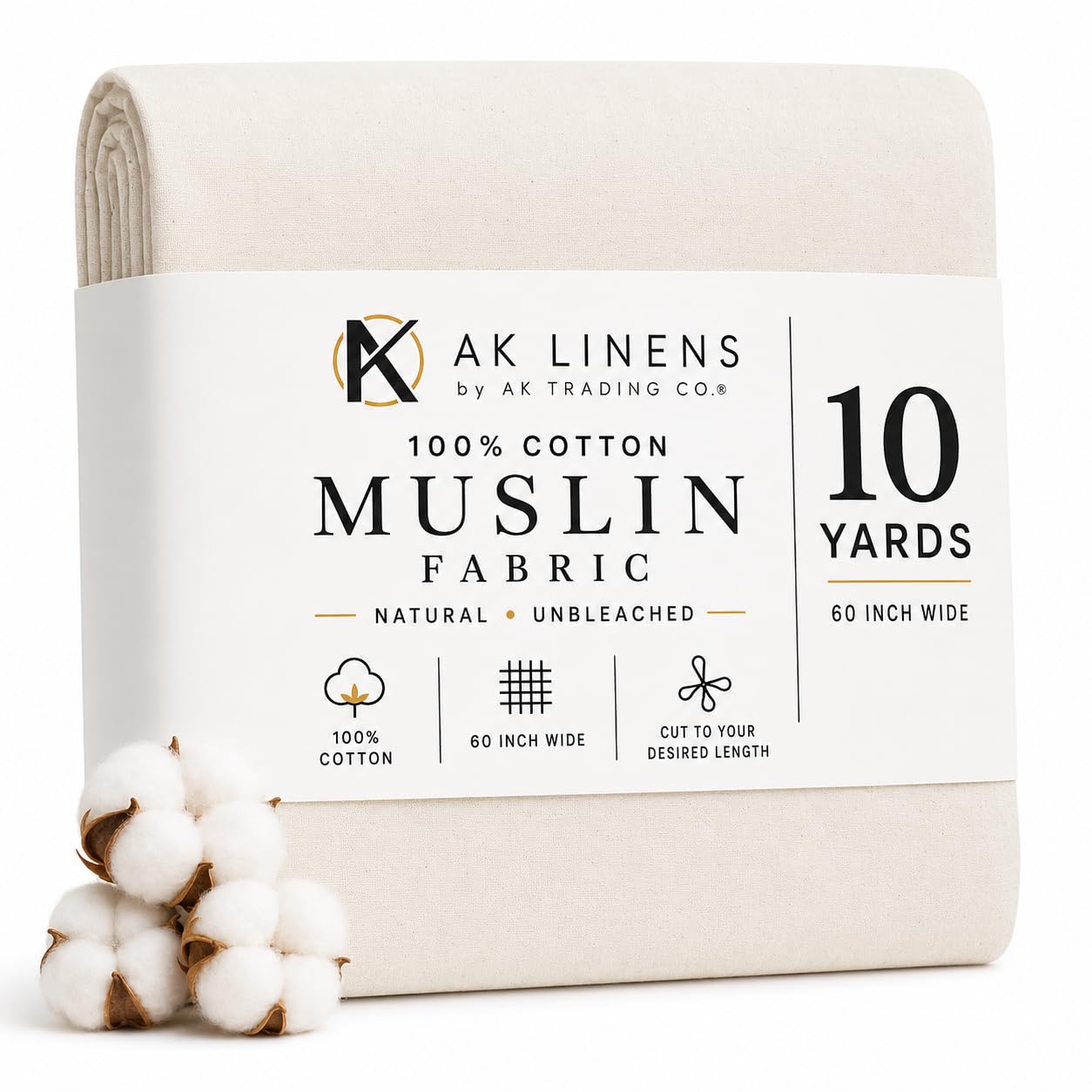 AK TRADING CO. 152,4 cm breiter, natürlicher Musselin, 100% Baumwolle, ungebleicht, 9,1 m