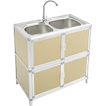 Laundry Sink Cabinet with Cold Water Faucet Stainless Steel, 29.5X16.5X31.5'' Large Utility Sink Cabinet for Laundry/Utility Room, Double-basin Kitchen Sink w/Cabinet Combo Gold