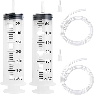 2 Pack 300/350ml Syringes, Extra Large Plastic Syringe with 40inch Plastic Tubing Hoses for Glue Dispensing, Scientific Labs, Watering, Refilling, Multiple Uses