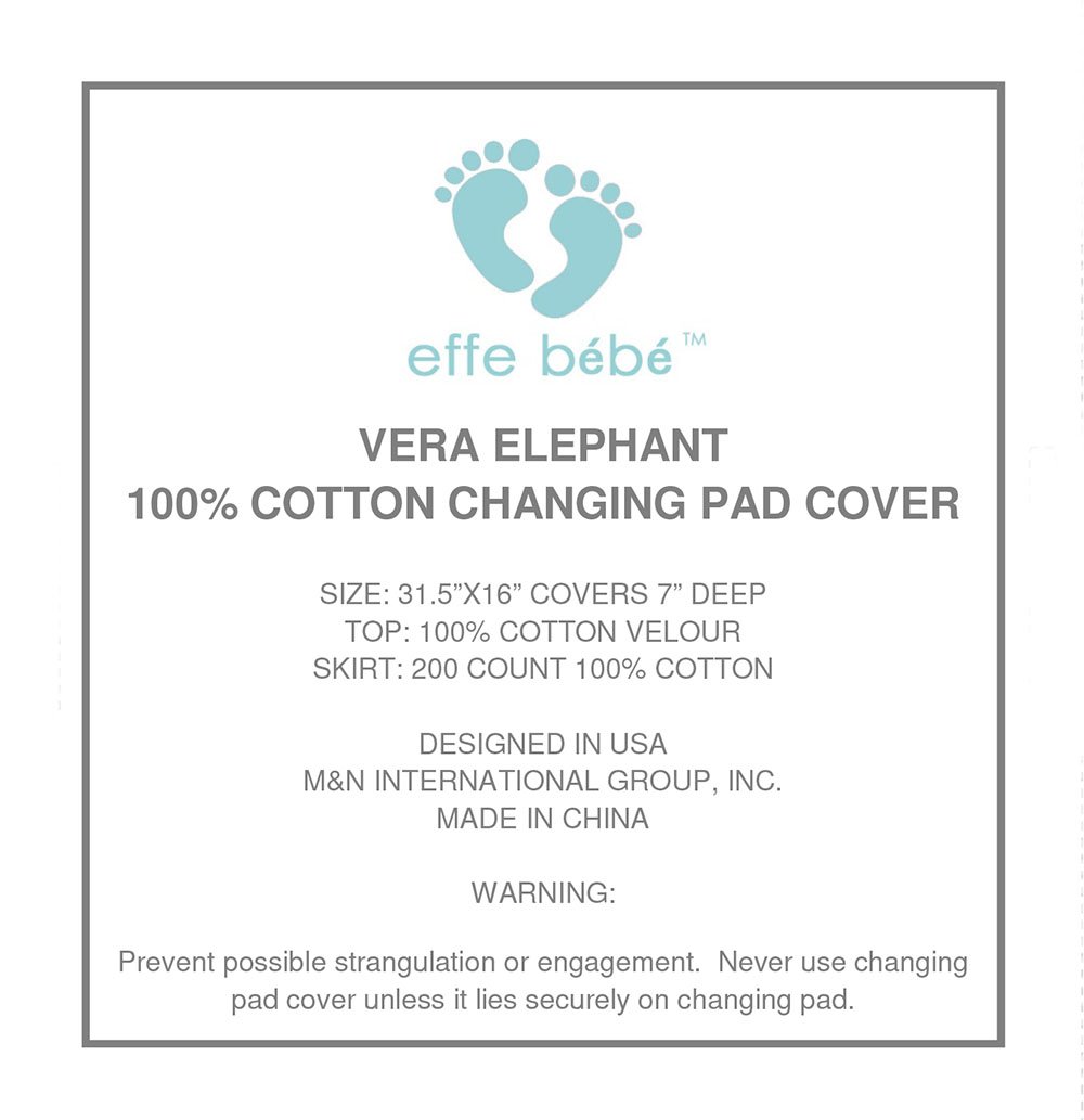 Effe Bebe Vera Elephant 100% Cotton Crib Fitted Sheet - Soft, Breathable Baby Crib Sheet In Petal Grey