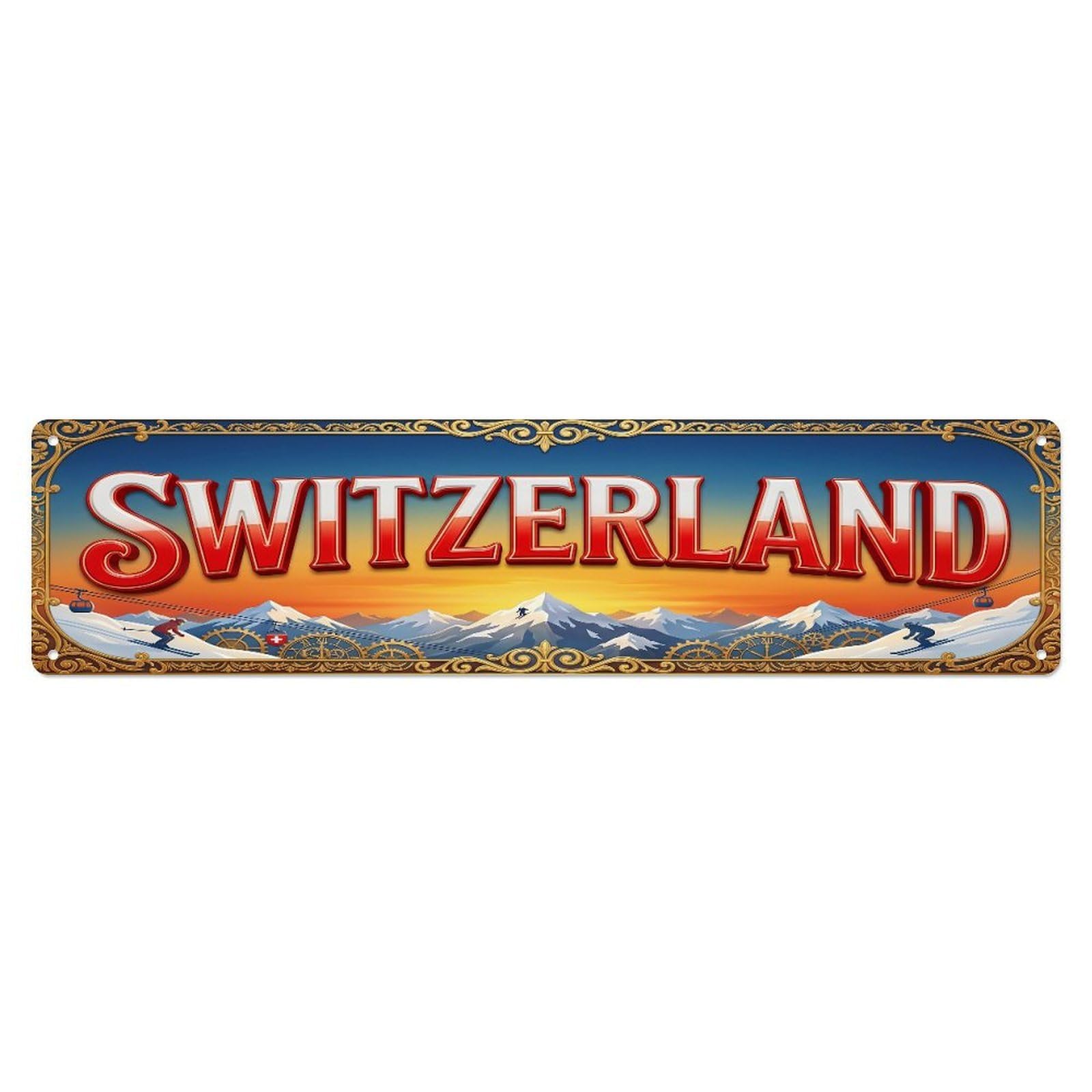 Xanthor Style Metal Tin Sign Vintage Switzerland Travel Flag Pattern