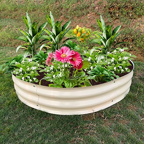 Farmgeo 42" Round Raised Garden Bed 8" Tall Magnesium-Aluminum-Zinc Stainless Steel Metal Planter Box For Vegetables Flower Ground Planter Box-British Herb Patio（Gray） #TOP4