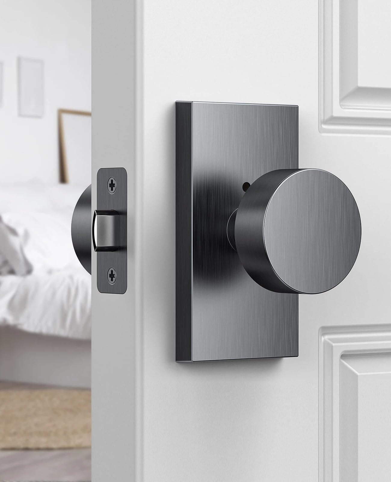 Satin Chrome Privacy Door Knobs - Lock & Release -8