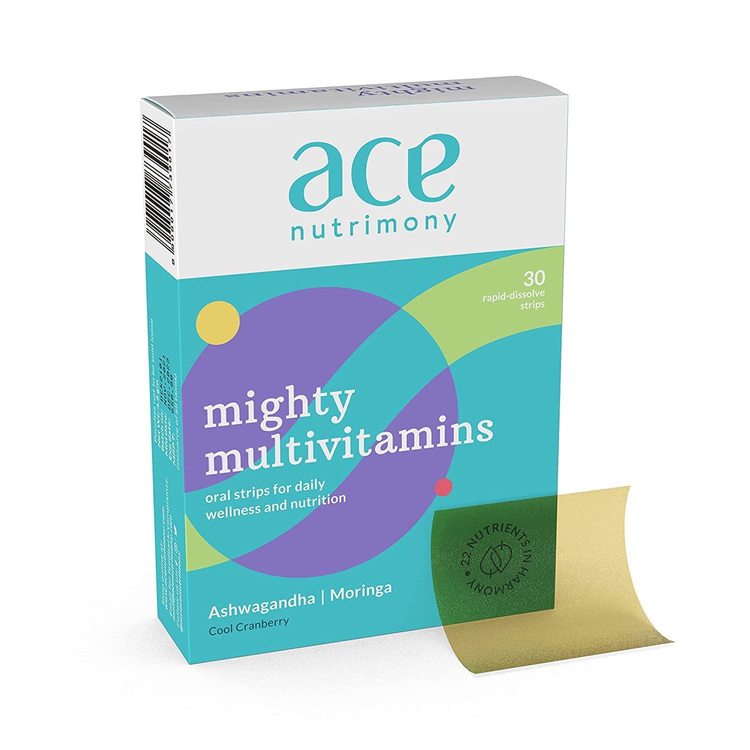 Ace Nutrimony Vitamins, Minerals & Supplements with 22+ Vitamins and Minerals in Single Strip, Multivitamin for Women and Men with Vitamin A B C D E, Zinc, Ashwagandha & Moringa for Immune Support with Sugar Free, Gluten Free & Vegan - 30 Oral Strip