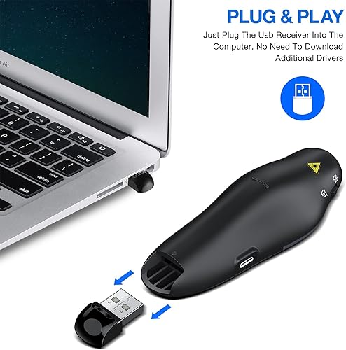 Vista 27 de Presentación recargable Clicker Presentador inalámbrico Control remoto USB PowerPoint PPT Clicker, puntero láser verde RF 2.4GHz Presentador remoto