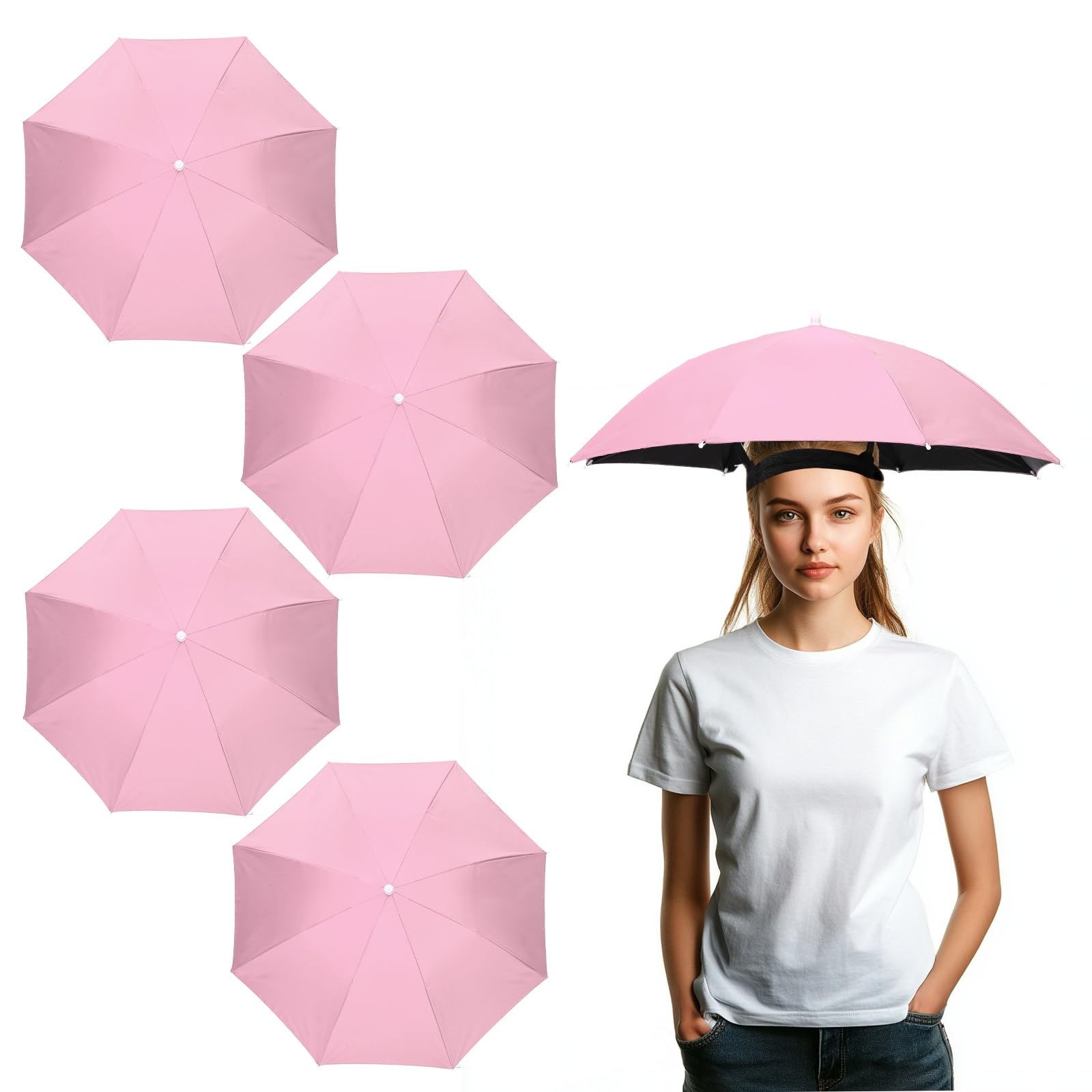 YELARXI Umbrella Hat, Fishing Hat Waterproof Adjustable Sun Rain Cap with Elastic Band, 27" & 4Pcs & Pink - Fitting For(Women/Men Fishing/Camping/Gardening/Beach/Sunshade)