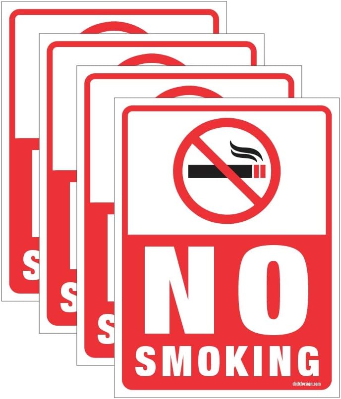 PVC No Smoking Signage Board-4 Pieces-Rust Free-Clear & Visible Text-Light,Tough,Long-Lasting-Stop Cigarette/Cigar Use-Perfect For Office