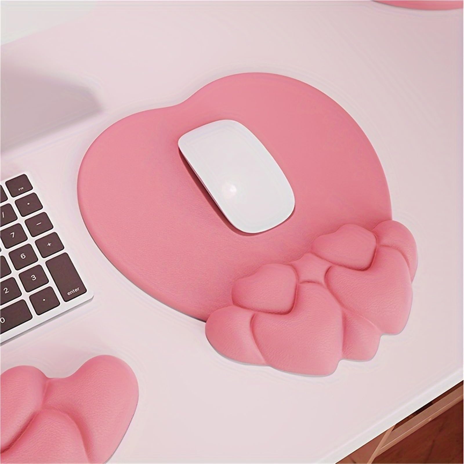 Poggiapolsi per tastiera 1 Set Heart Shape Mouse Pad With Gel Filled Wrist Rest - Ergonomic Keyboard Support Non-Slip per Office(Pink)
