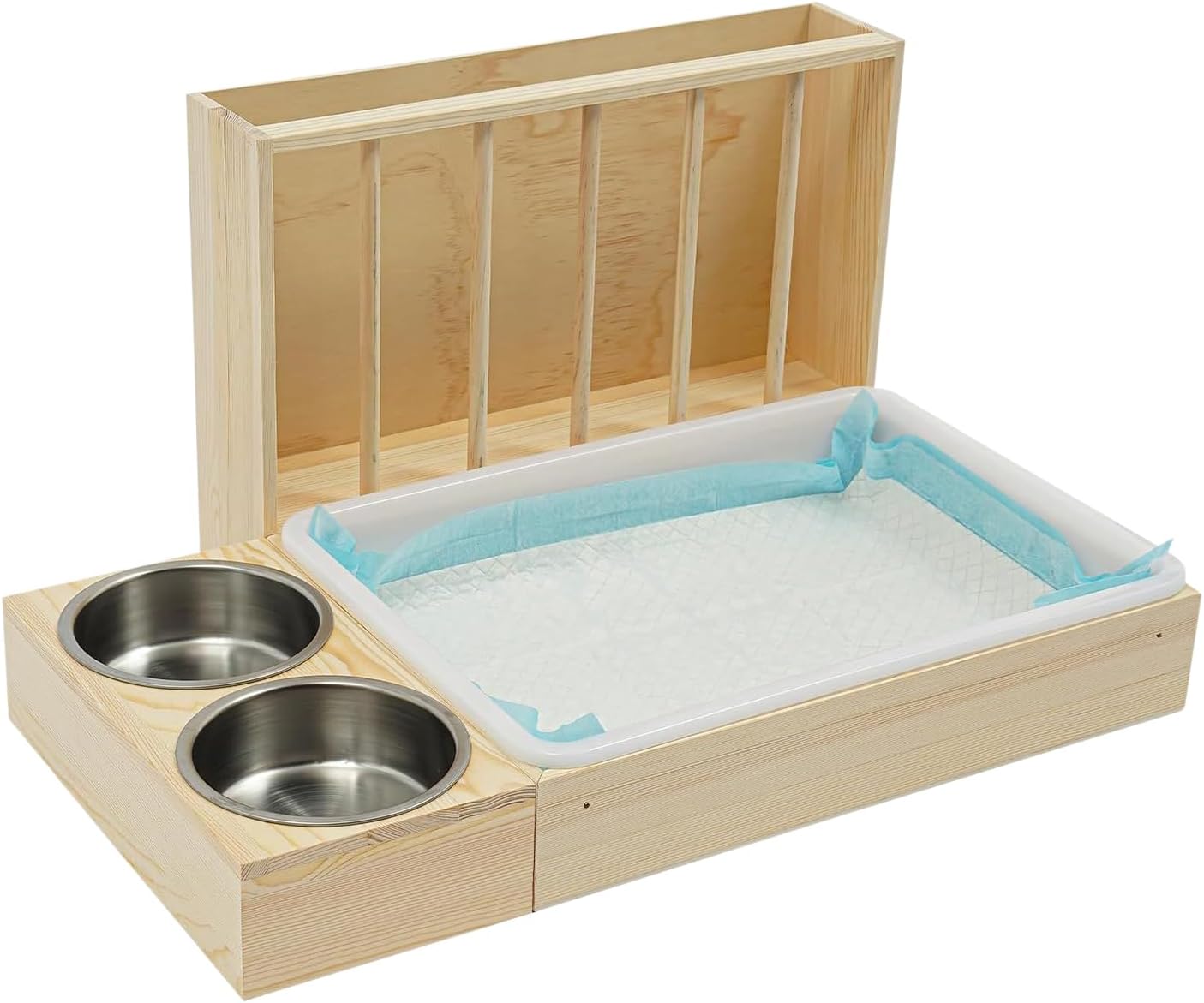 Bunny Feeder, Wooden Small Animal Water Bowl, Hamster Feeder Bunny Food Dispenser, Wooden Design with Easy Access Feeding, for Ferret Chinchilla Hedgehog Chicken Indoor Outdoor Travel Enclosur