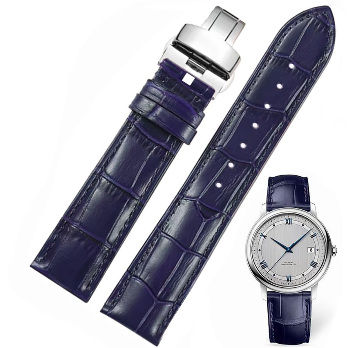 Genuine Leather Watch Bands, Italian Alligator Grain Embossed Watch Straps,Quick Release Replacement Deployment Buckle Leather Watch Straps 12mm 14mm