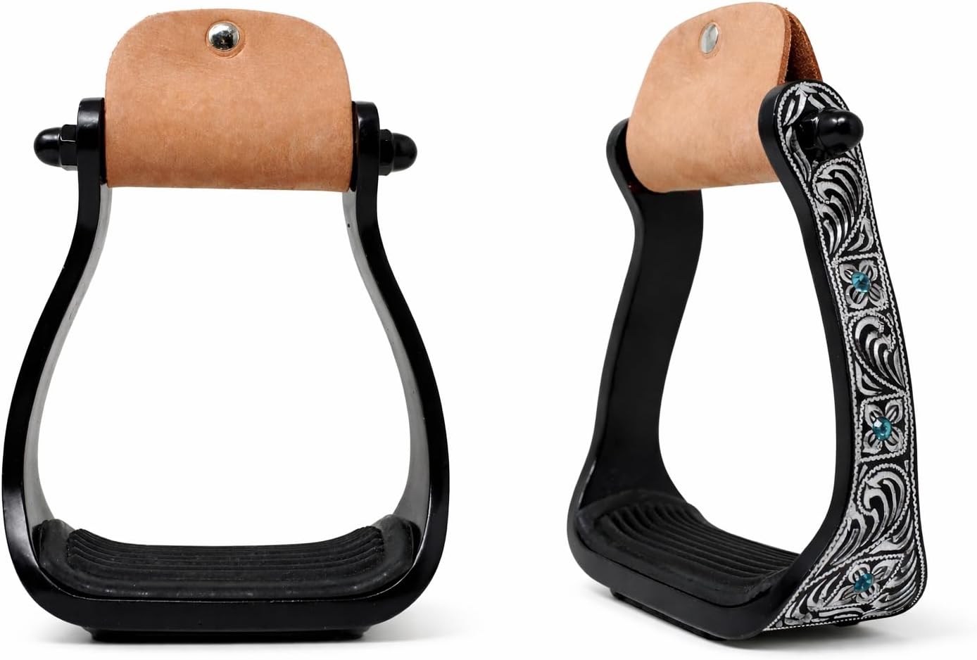 CHALLENGER Horse Western Black Engraved Rhinestone Barrel Racing Aluminum Show Stirrups 51179v