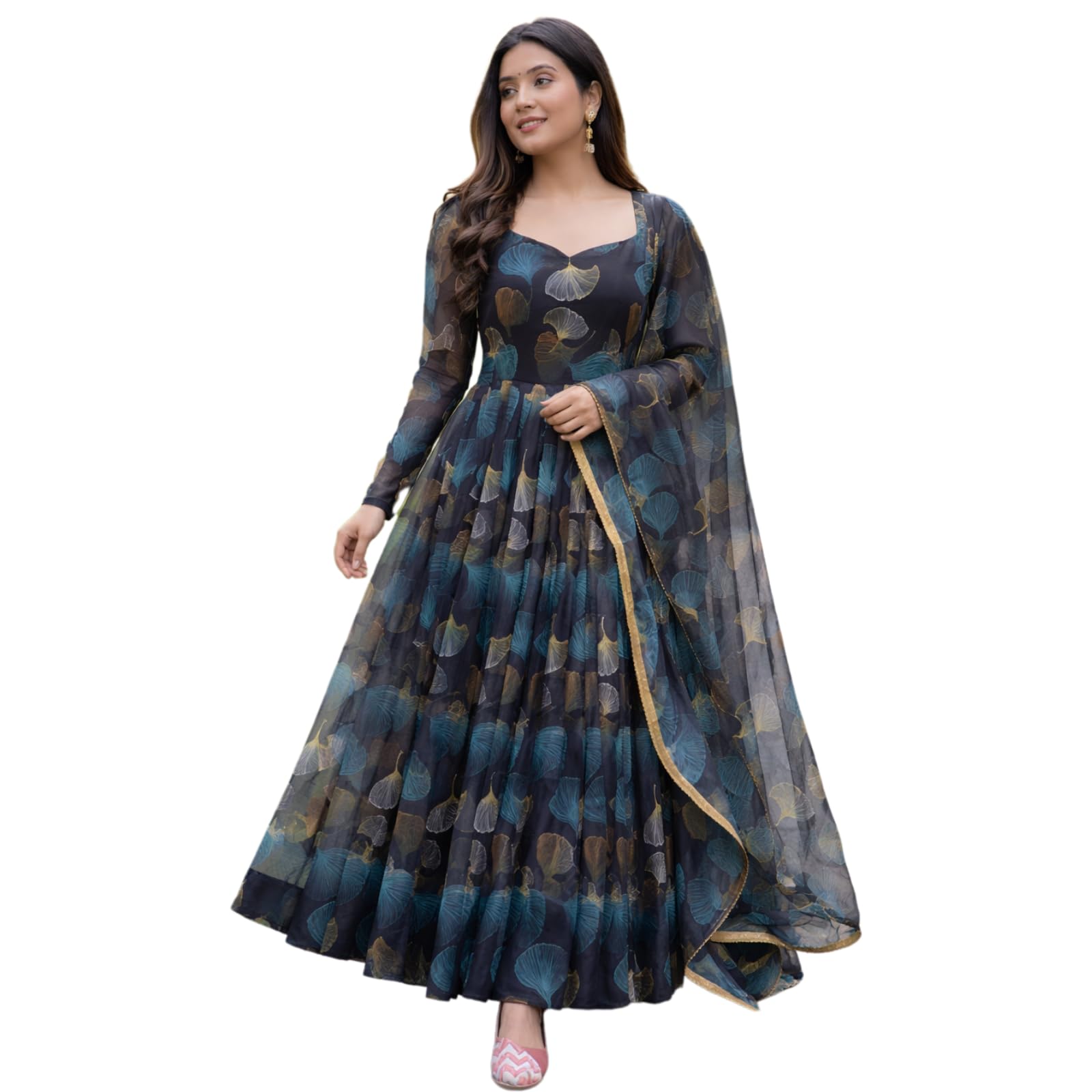 Women’s Printed Anarkali Gown with Dupatta | Full Sleeve Ethnic Long Dress for Wedding, Party & Festive-image-23