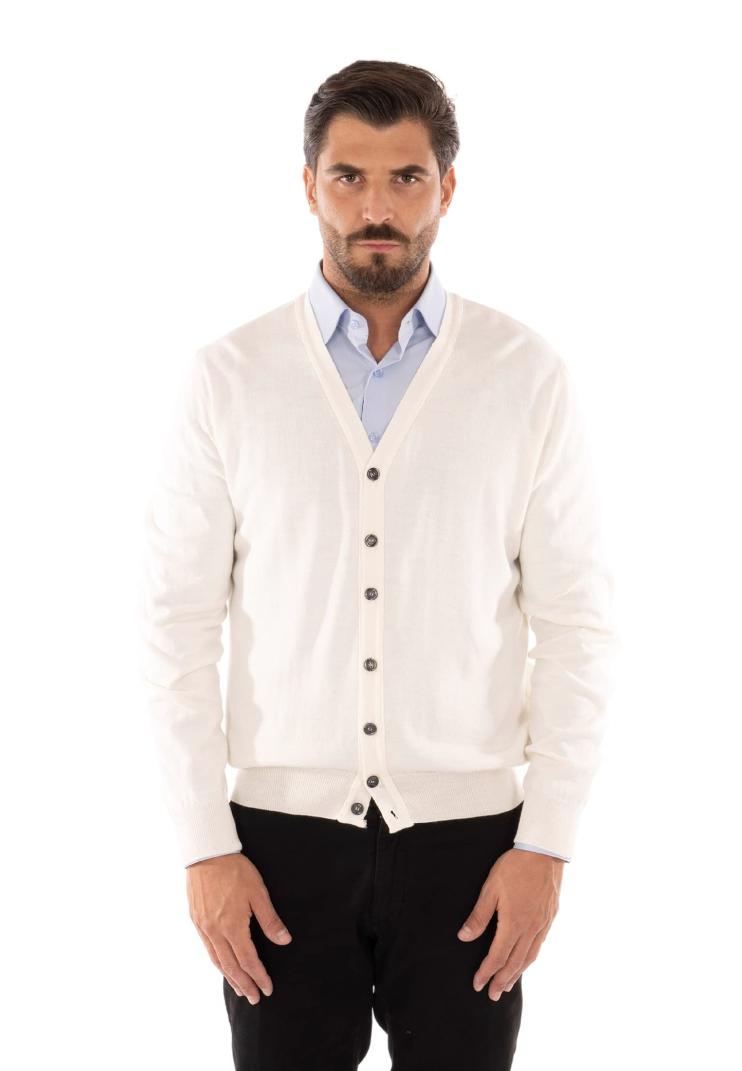 Ciabalù - Cárdigan para hombre de lana de invierno, botones de jersey, Slim Fit, negro, verde, azul, burdeos, informal, suéter ajustado elegante