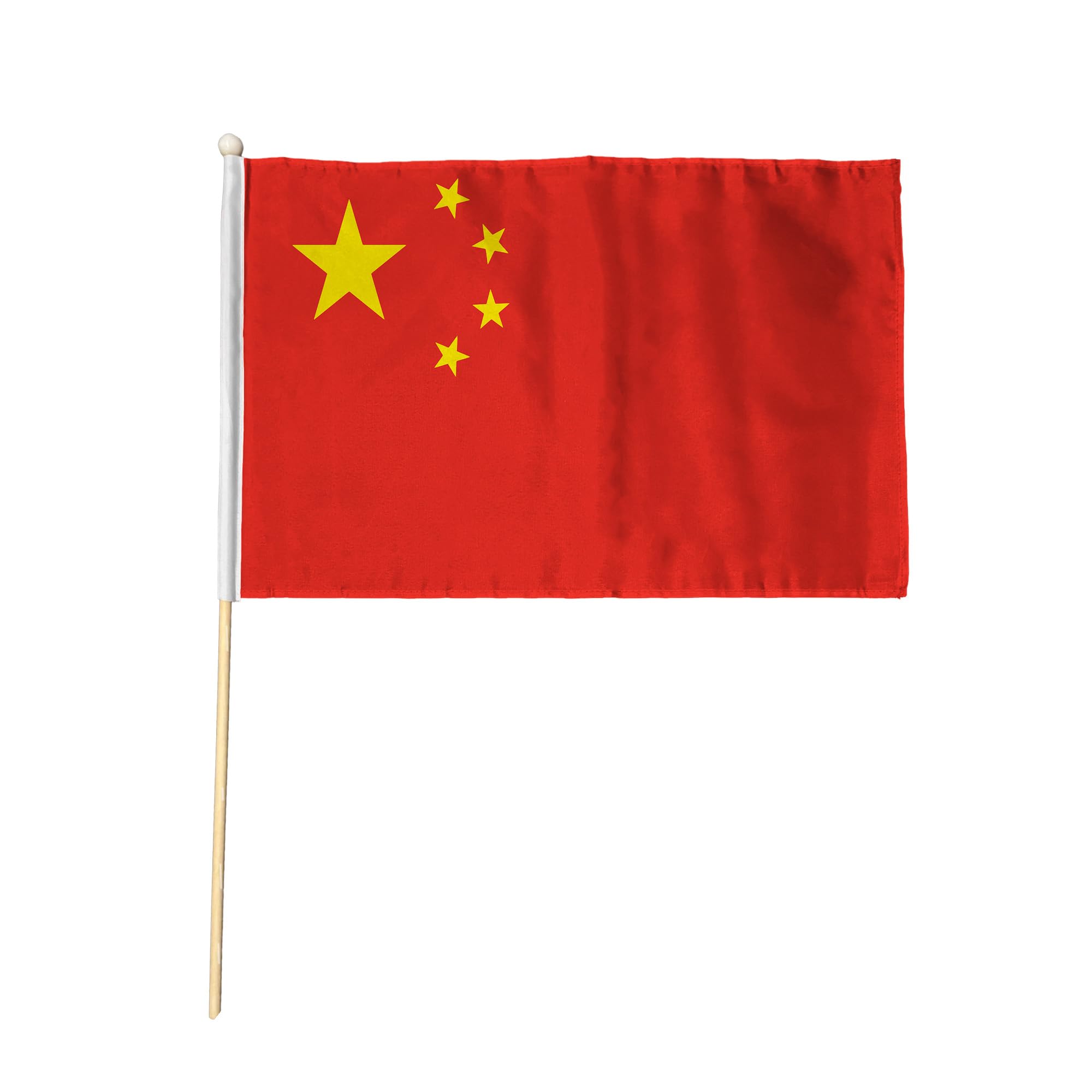 Flagtex China Pack of 6 Hand Waving Flag (18x12 Inch Large) - Premium Wooden Stick Hand Flag Big Size Natural Wood Pole Chinese National Flag Events Parades Celebrations International Sports