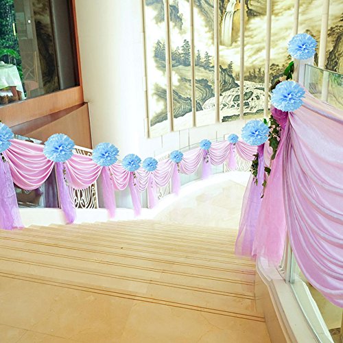 Image of 18pcs Tissue Hanging Paper Pom-poms, Hmxpls Flower Ball Wedding Party Outdoor Decoration Premium Tissue Paper Pom Pom Flowers Craft Kit ( Blue & White), 8 inch / 10 inch / 12 inch