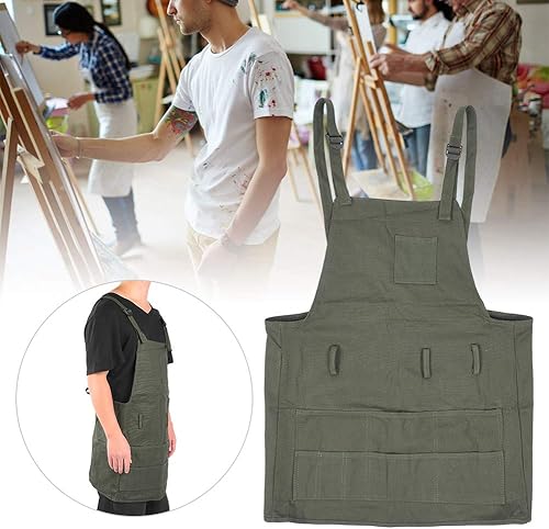 Miniatura 7 de Pilipane Painting Pottery Apron Artist Work Accessory with Pocket Durable Adjustable Canvas Apron for Painting Pottery Drawing Art Green