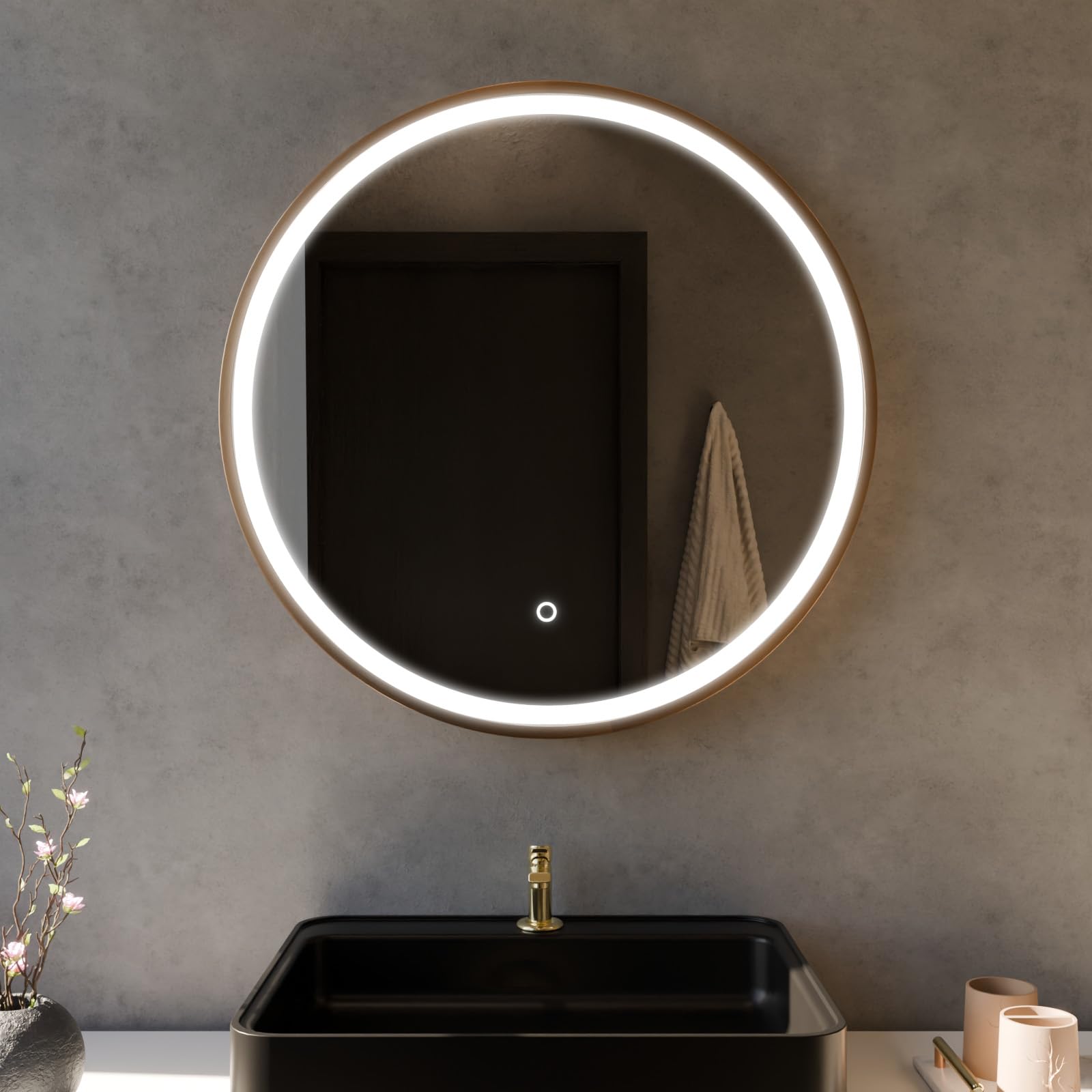 Harper & Harlow Light Lyra Illuminated Led Bathroom Vanity Mirror, 600X600mm, Brushed Copper, Ip44, Adjustable Colour, Memory Function, Touch Control, Dimmable, Anti-Fog Demister, Landscape/Portrait