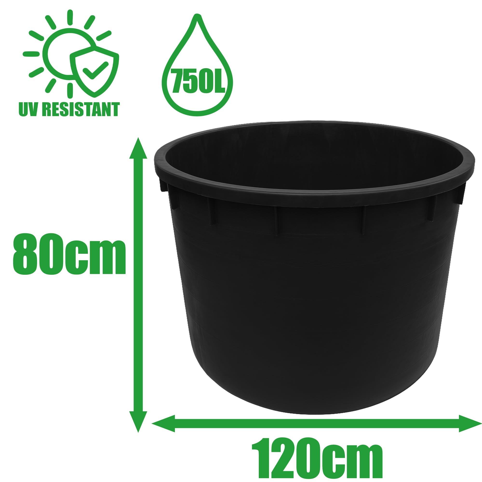 Ondis24 Botte per acqua piovana da 750 litri, XXL, serbatoio per acqua piovana in plastica nera, robusta e resistente ai raggi UV, botte per serbatoio dell'acqua