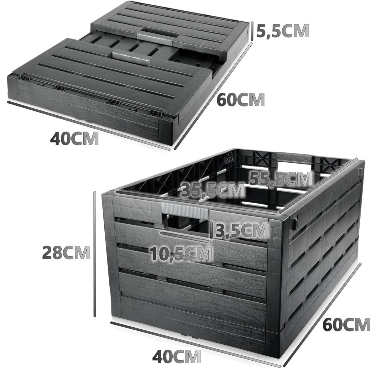 4X Premium Klappbox 60L Aufbewahrungsbox 60x40x28cm Transportbox bis 30kg faltbar klappbar stapelbar