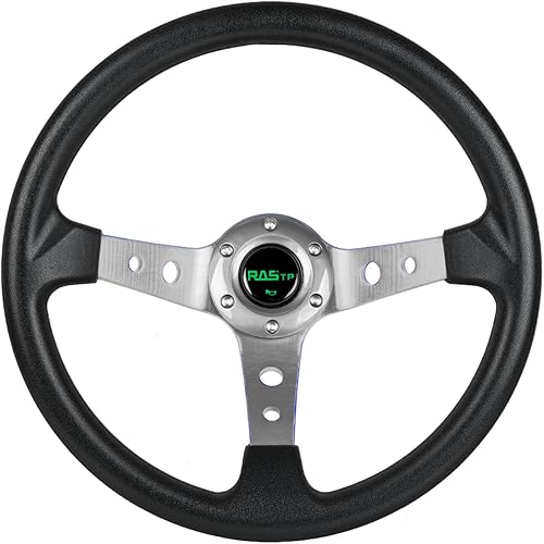Miniatura 8 de RASTP Volante universal de carreras, volante de plato profundo a la deriva de 13.8 pulgadas, 6 pernos de agarre de cuero de vinilo y aluminio con