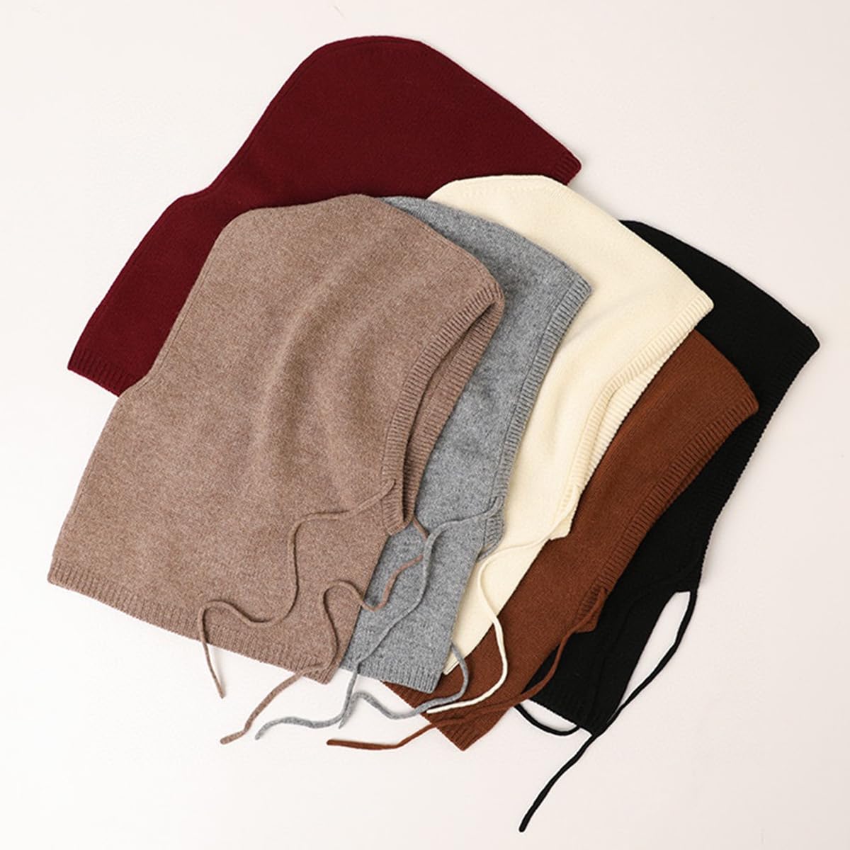Echarpe à Capuche Cagoule Chaude en Tricot avec Cordon Ajustable pour Femme Homme, 10% Cachemire & 90% Laine, Hiver Bonnet Beanie Tricoté Écharpe Loop 2 en 1, Mode Chapeau à Oreillettes Coffee F