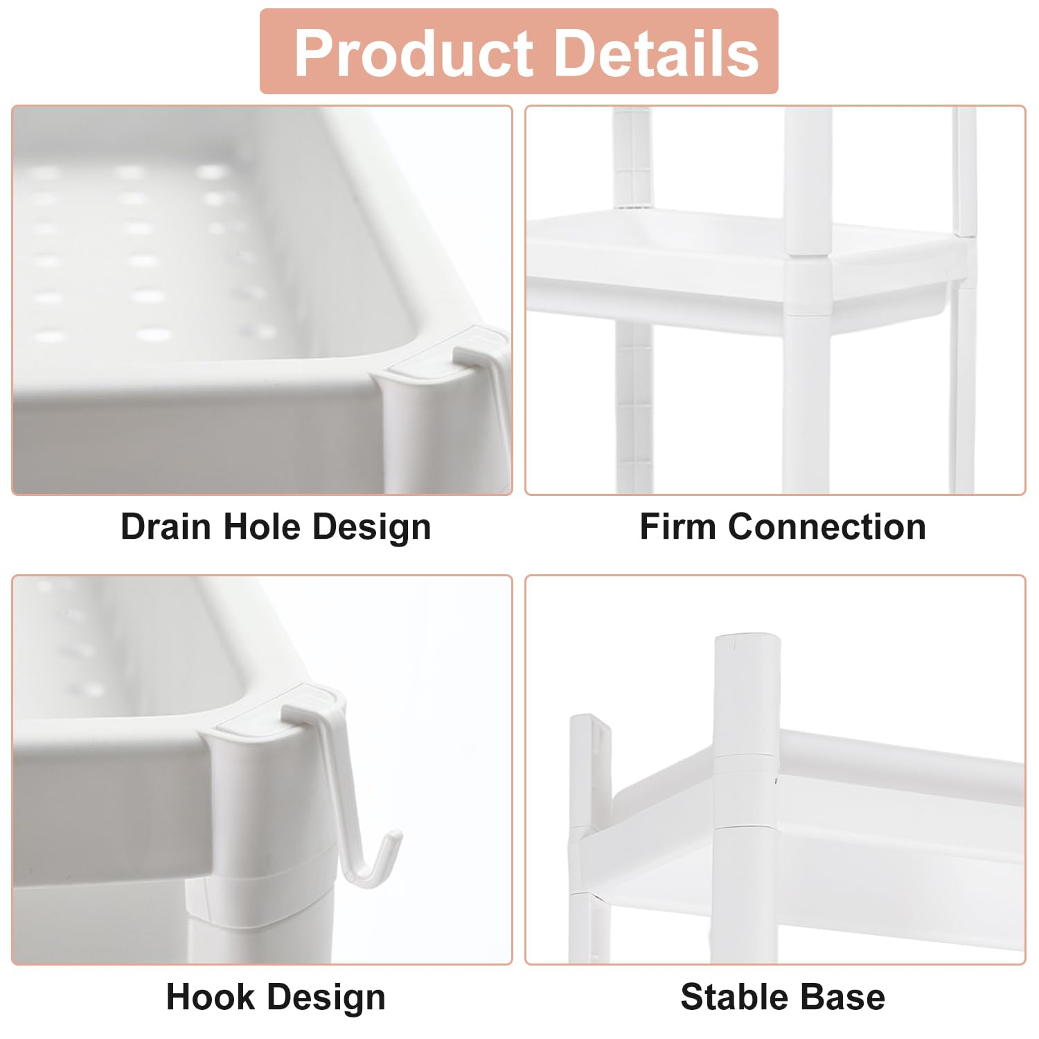 Tissting Scaffale da Bagno, Scaffale da Bagno a Torre in Plastica, Organizer Autoportante, Scaffale Multifunzionale Per Soggiorno, Camera da Letto, Cucina, Bianco(2 strati)