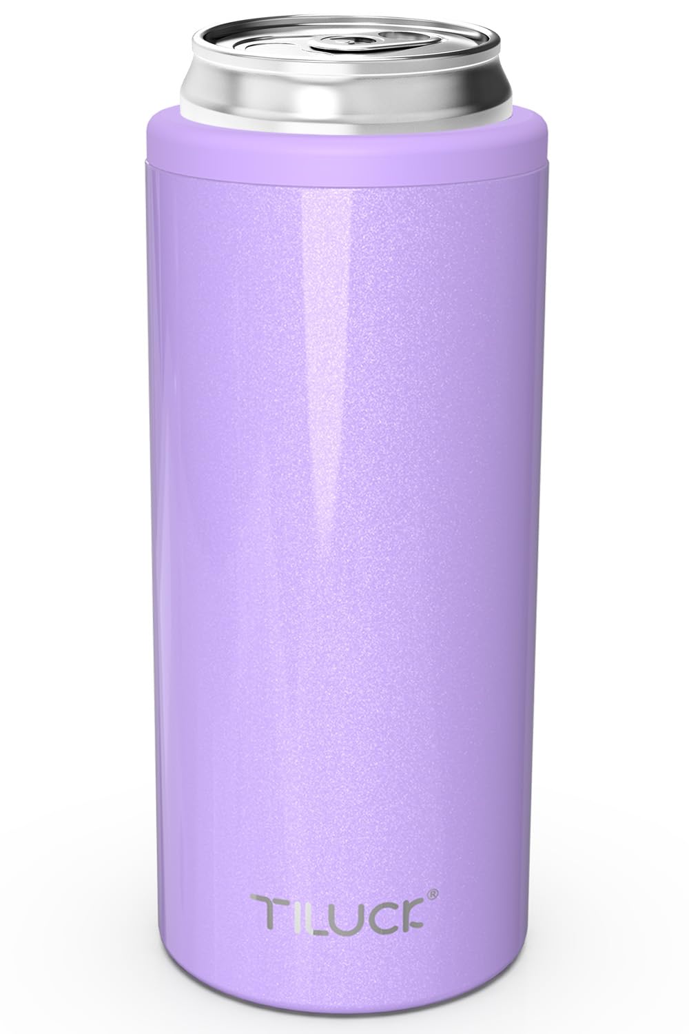 TILUCK Skinny Can Cooler for Slim Beer & Hard Seltzer, Stainless Steel, Doucle-Walled Stainless Steel Insulated Slim Cans, Standard 12 oz (Lavender)
