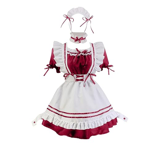 Womens Plus Size French Maid Dresses Anime Cosplay Party Uniform Roleplay Games Lolita Outfits Apron Fancy Dress - L-wine - 4X-Large