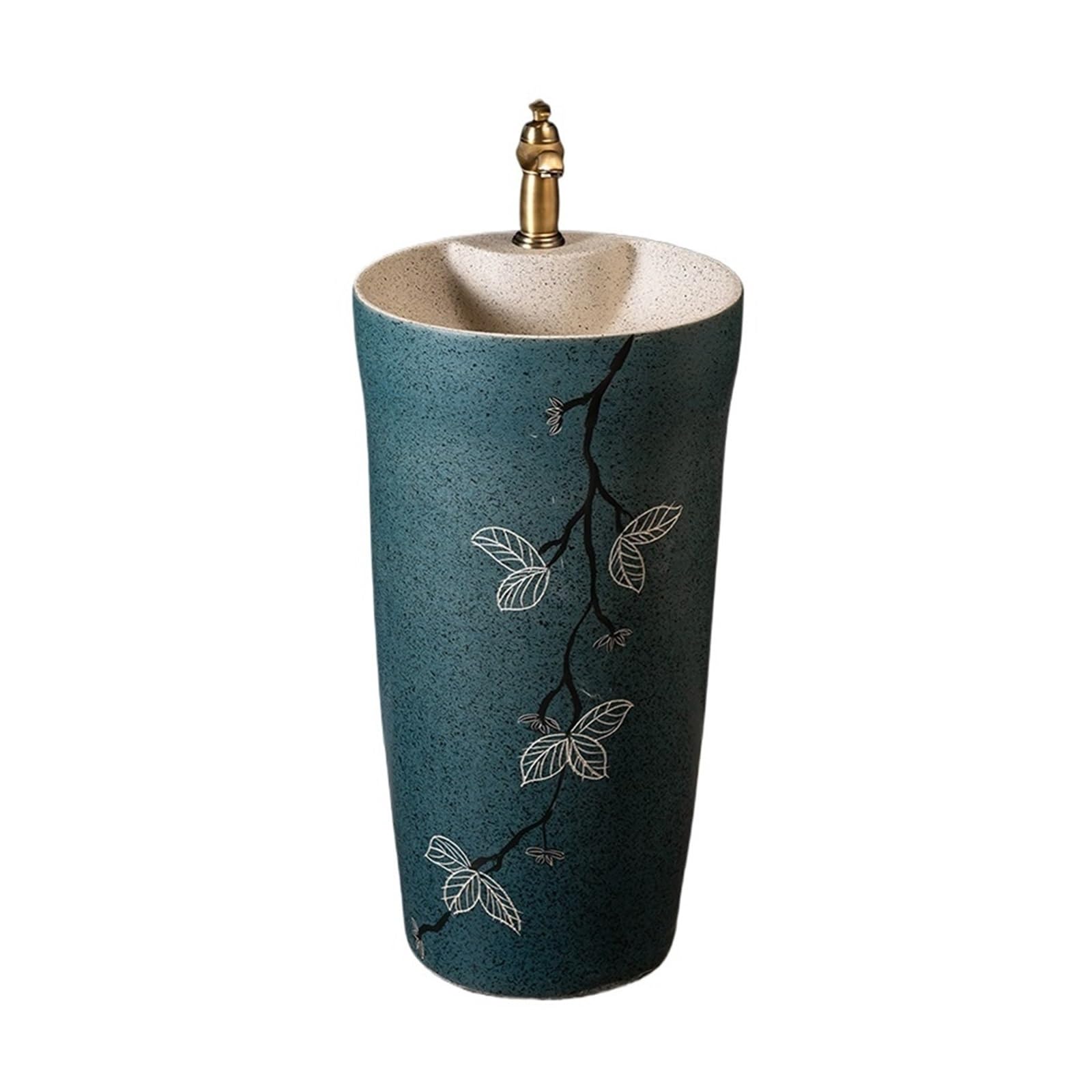 Freestanding Bathroom Sink Outdoor Integrated Bathroom Pedestal Sink Freestanding Ceramic Washbasin with Faucet and Drain Kit Pedestal Sink