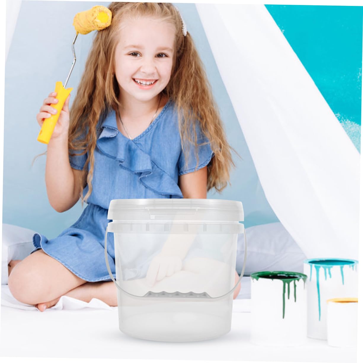 Cubo de Pintura de Plástico con Tapa 5l, Pack de 2 Piezas
