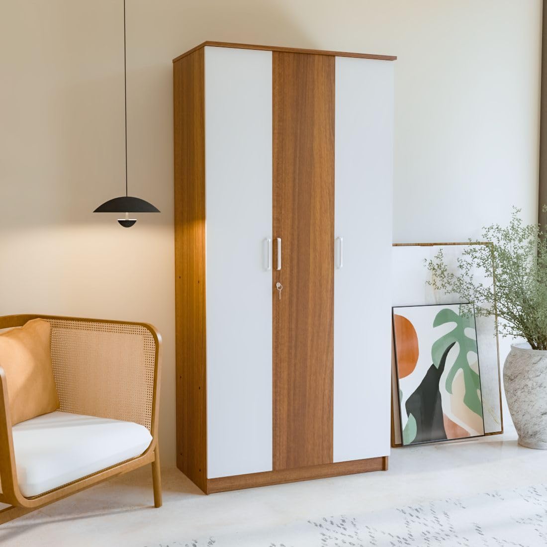 Trio Engineered Wood Wardrobe for Clothes with 3 Door | Storage Cabinet for Kitchen | Multipurpose Almirah for Bedroom, Living Room | 1 Year Warranty - Leon Teak-image-26