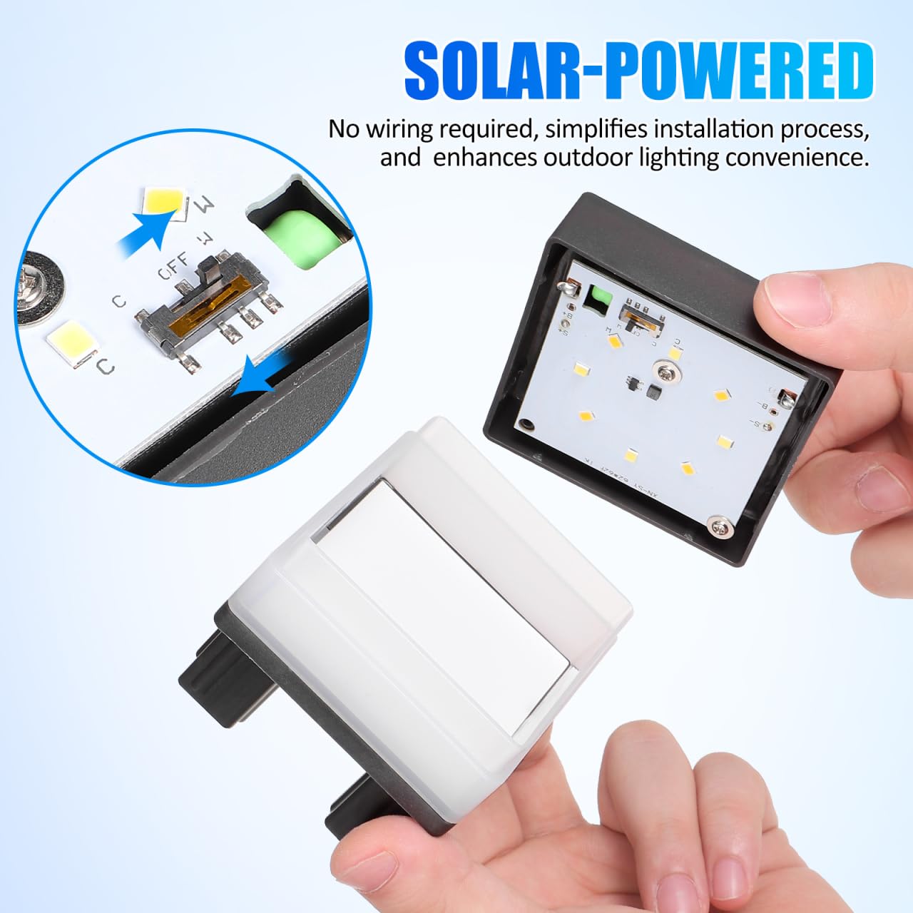 UKCOCO Solar Pfostenleuchten Outdoor IP55 Wasserdicht LED Zaunlampen für 6.5x6.5cm Pfosten Kaltweiß/Warmweiß