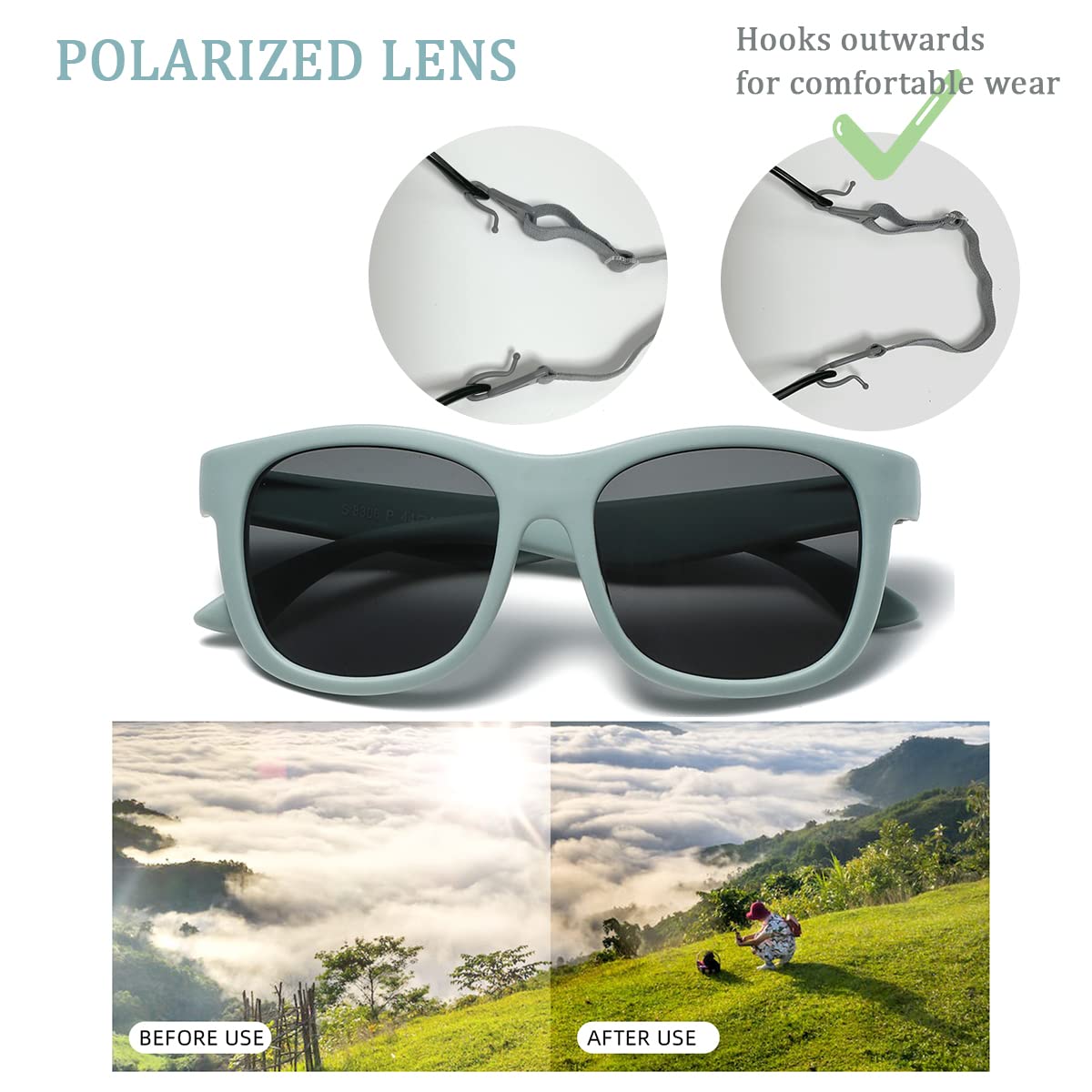 Gafas de Sol Niño 6 meses - 3 años, niño y niña Polarizadas gafas de sol bebe, marco flexible para vacaciones en la playa