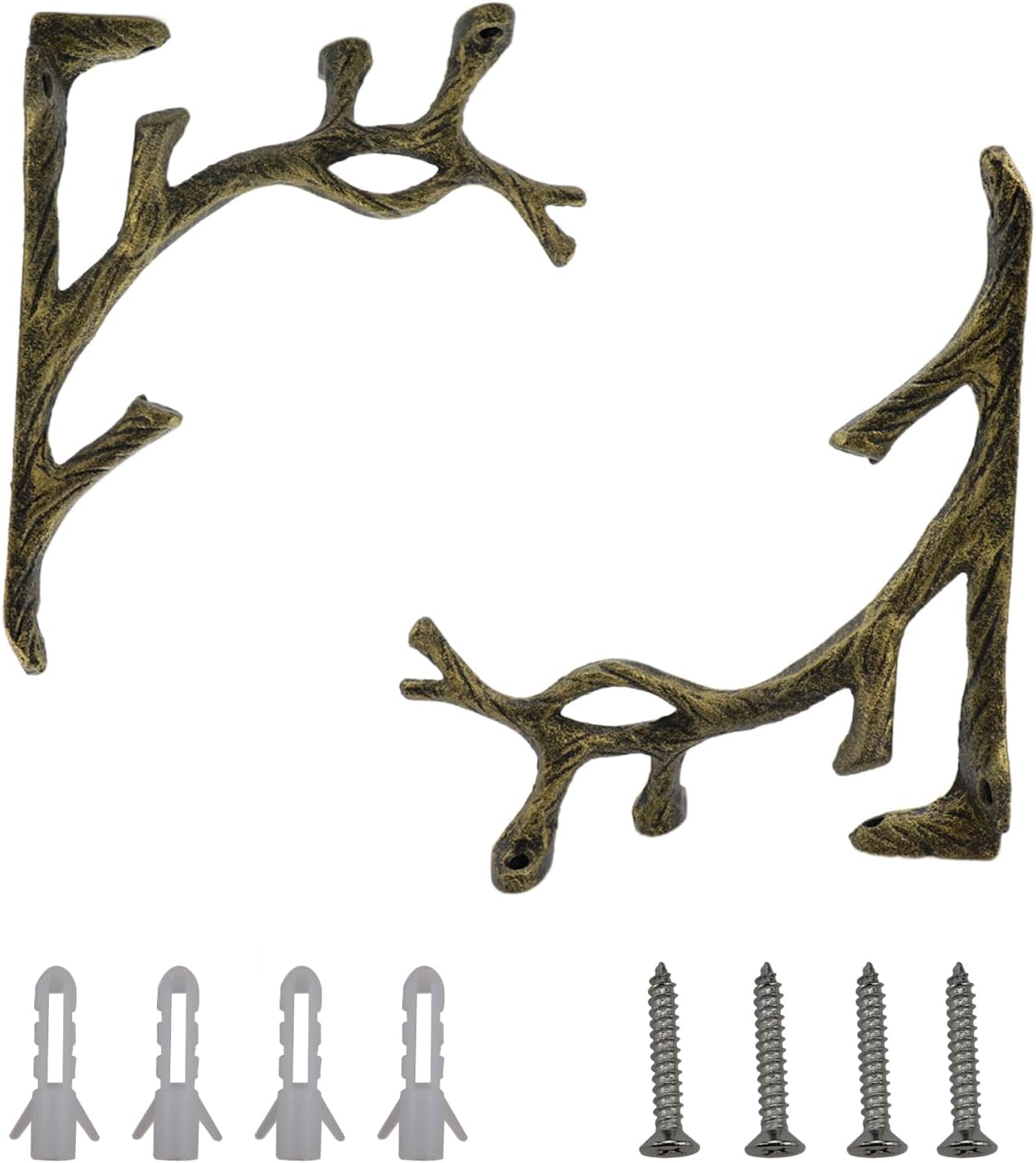 2PCS Shelf Brackets Heavy Duty Antique Brass Wall Bracket Rack Shelves Iron Metal Mailbox Bracket Cast Iron Brackets Kitchen Home Decorative -Style C（7.5×6.5 inch）