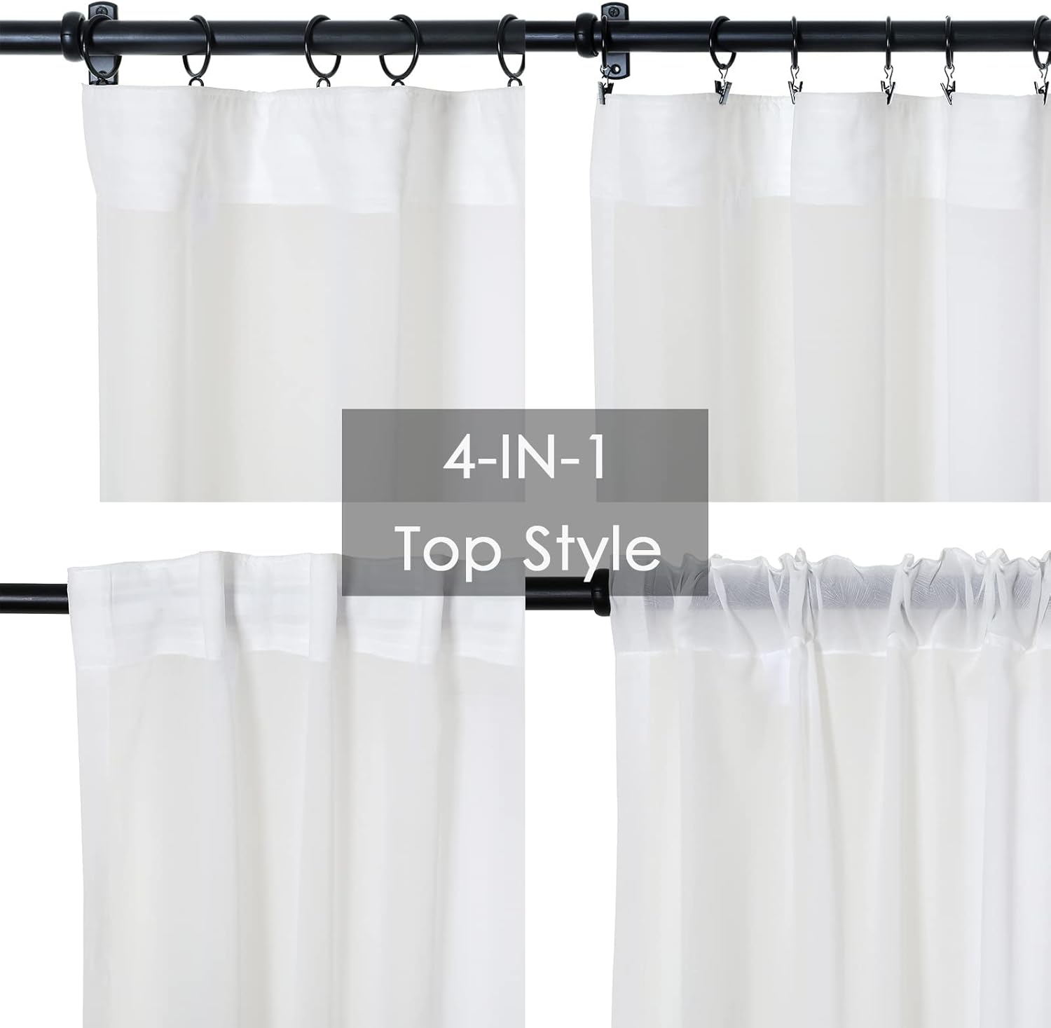 TWOPAGES White Leaf Sheer Curtain 63 Inches Long 4 in 1 Top Voile Window Treatment Panel Light Filtering Transparent Drape for Bedroom Living Room (1 Panel, 50Wx63L)