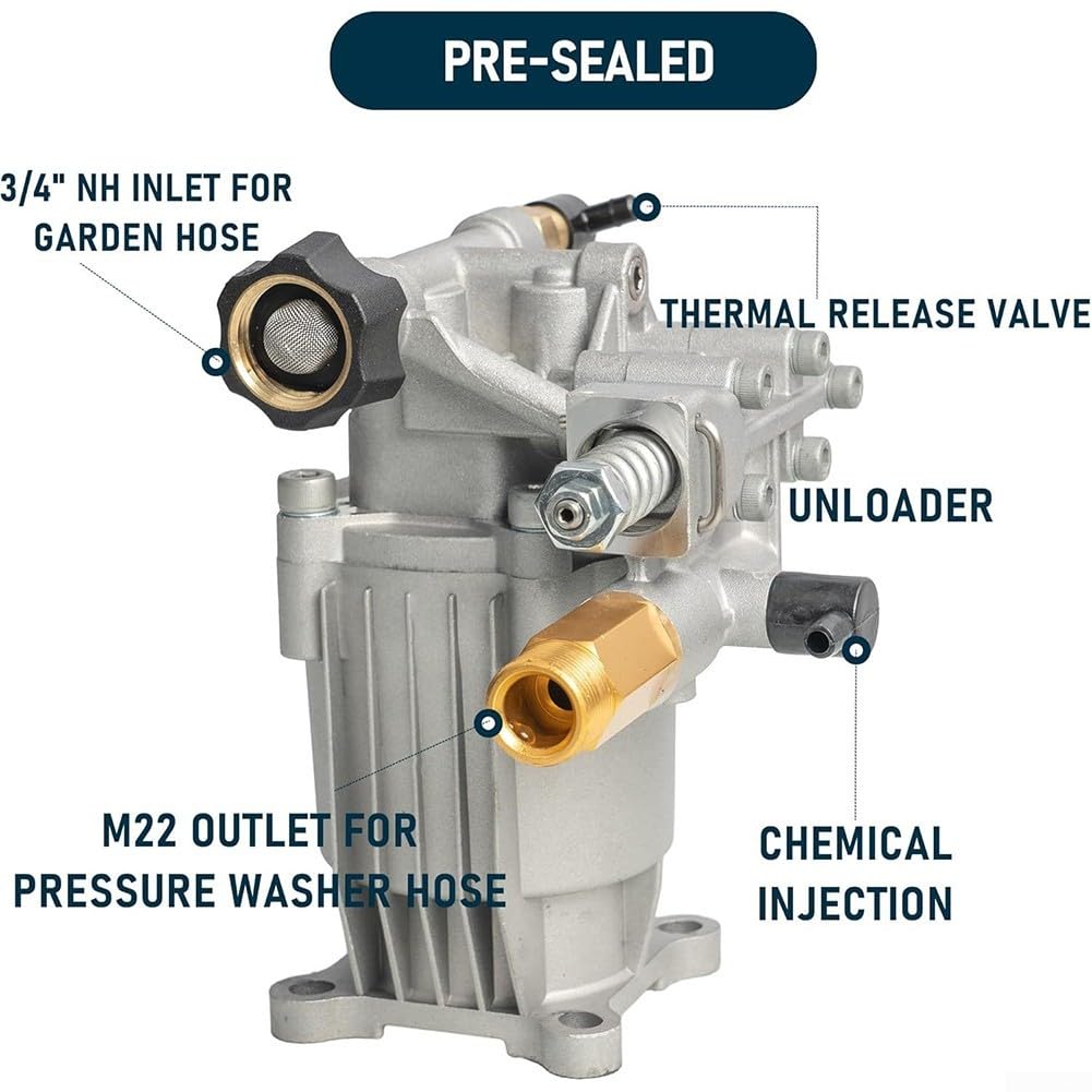 Pompa idropulitrice ad alta pressione, albero 3/4", 3400 PSI 2,5 GPM, compatibile con rondelle a gas con motori da 180-225 cc, struttura in metallo con valvola di protezione termica