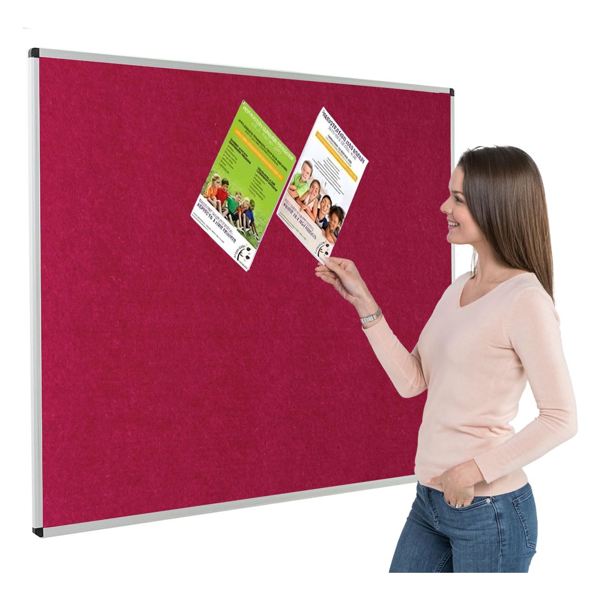 Metroplan Fire-Retardant Aluminium Frame Noticeboard, 120 x 150 cm, Raspberry Pinboard, Wall-Mounted, 12 Colour Options - Ideal for Office, Classroom, Notice Displays