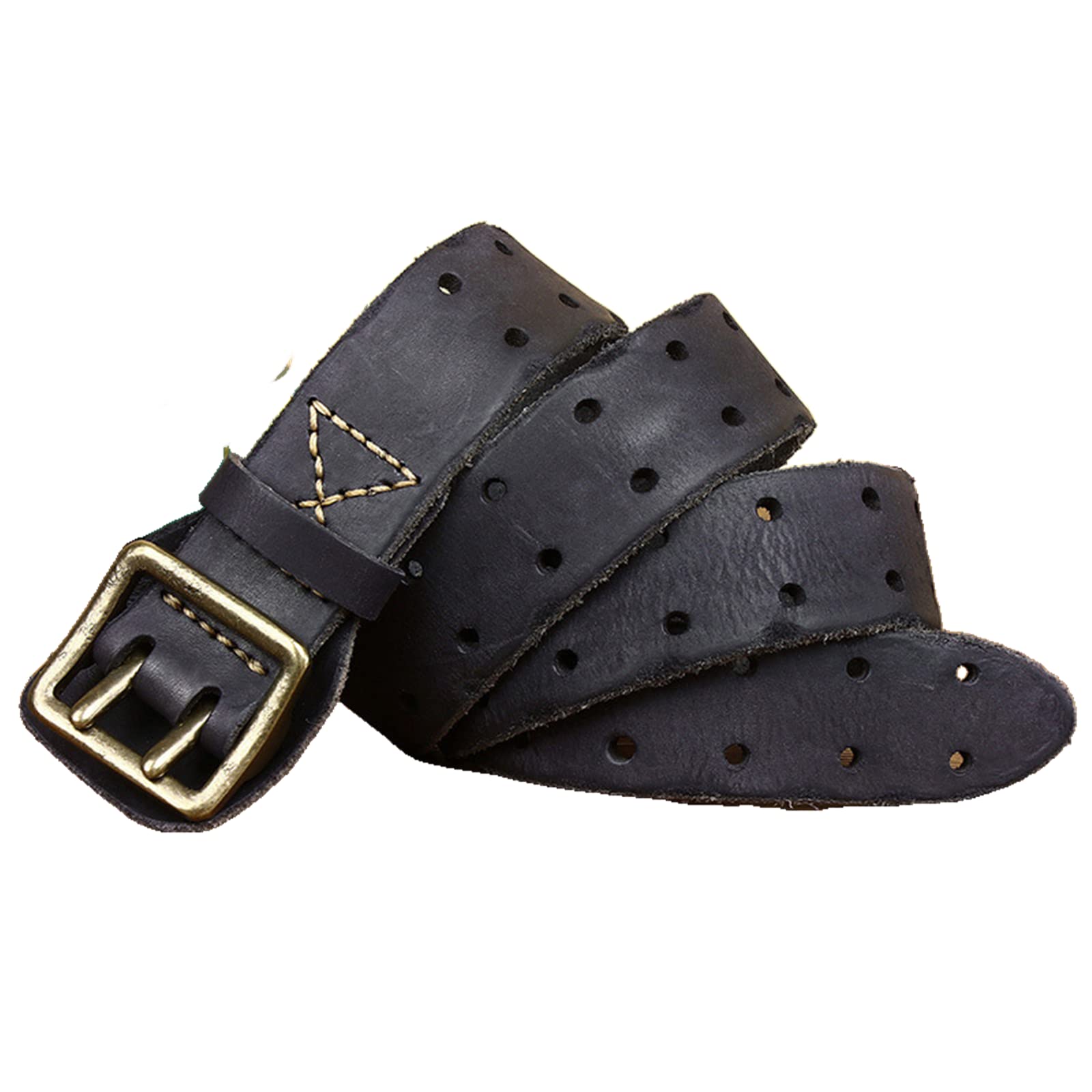 Jiary Unisex Black ,120Cm/47.3'',Leather Work Belt, Heavy Duty Double Prong Genuine Full Grain Leather Belts For Men,Mens Casual Belts For Jeans