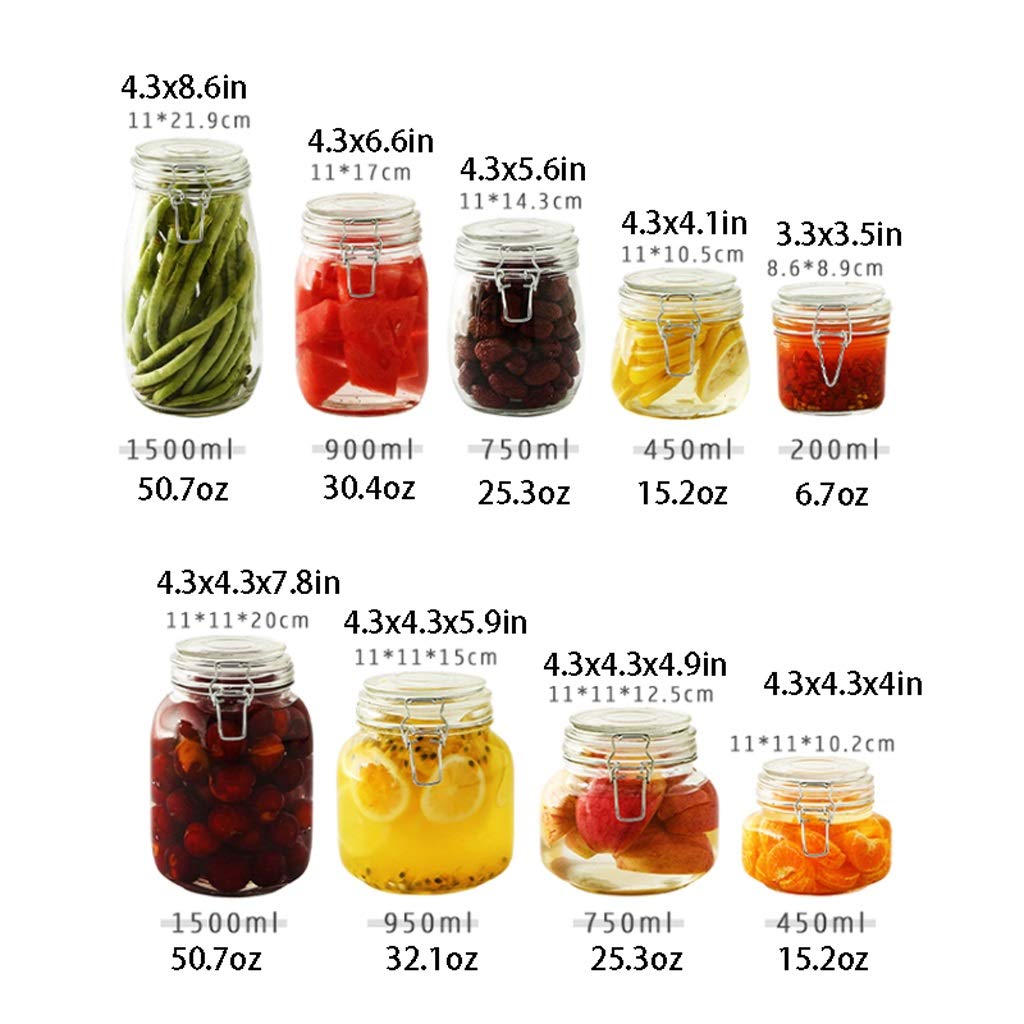 Tarros de té Botes de almacenamiento de vidrio transparente Botes de cocina y tarros de conservas con cierre hermético, cierre y gatillo hermético, tapas de vidrio transparente tarros de