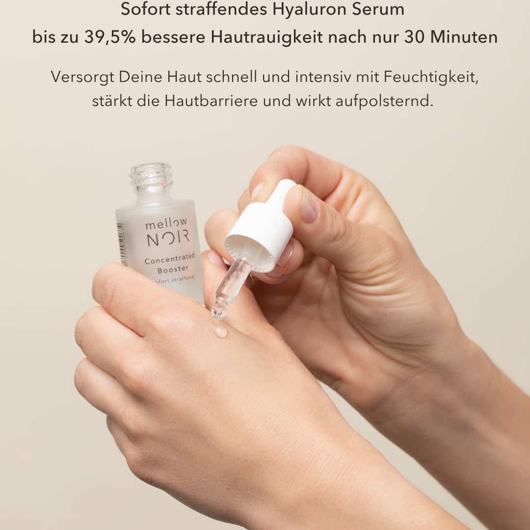 Höhle der Löwen Gesichtspflege Set | mellow NOIR | Hyaluronserum, Tagescreme, Vitamin C Serum | Anti Falten Gesichtspflege | Feuchtigkeitsspendend | Anti-Aging | Vegan | zertifizierte Naturkosmetik