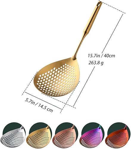 Miniatura 2 de Anller Skimmer - Cuchara ranurada - Cuchara de filtro de pasta de acero inoxidable 304 con mango cómodo y agujeros para colgar, colador de malla