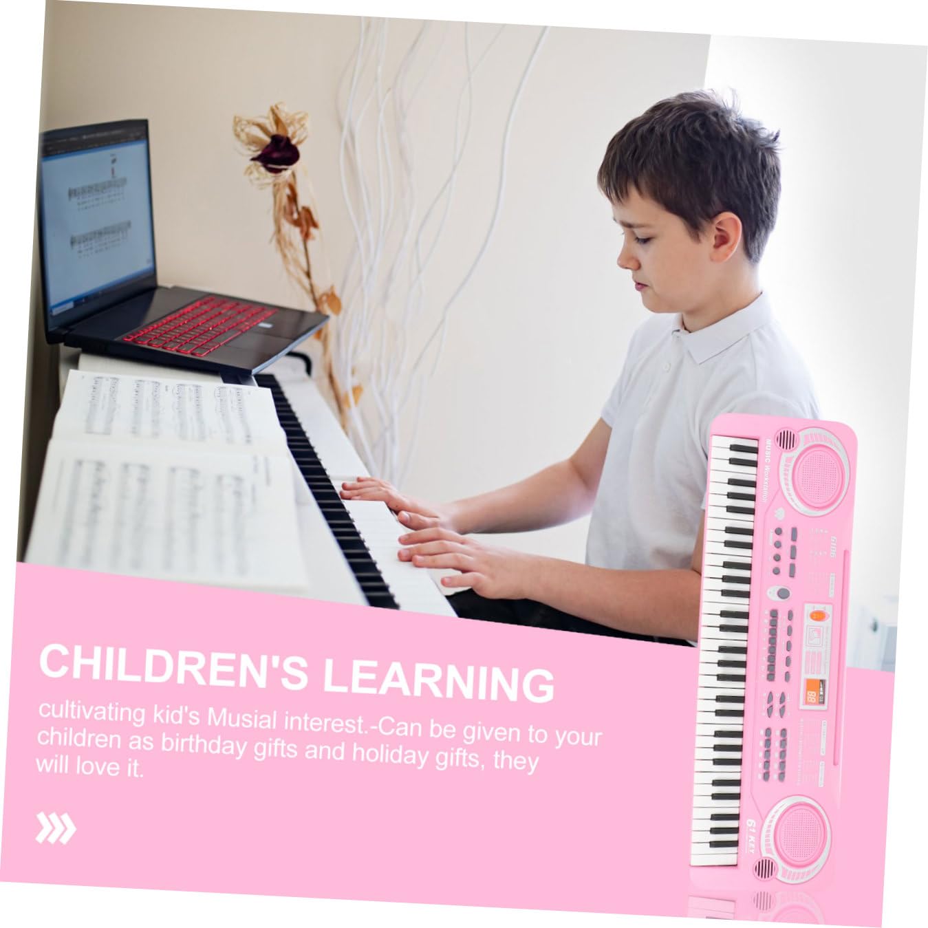 Juguete de Piano Electrónico de Simulación 61 Teclas Rosa para Niños