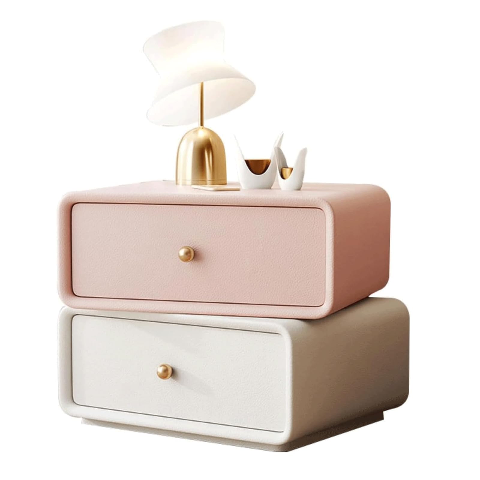 BHGFYXBS Nightstand Nordic Solid Wood End Table Rotatable Bedside Cabinet W/ 2 Drawers Bedside Dresse Luxury Leather Bedside Table,Grey-40 * 40Cm,Pink-40 * 40Cm,Pink-40 * 40cm