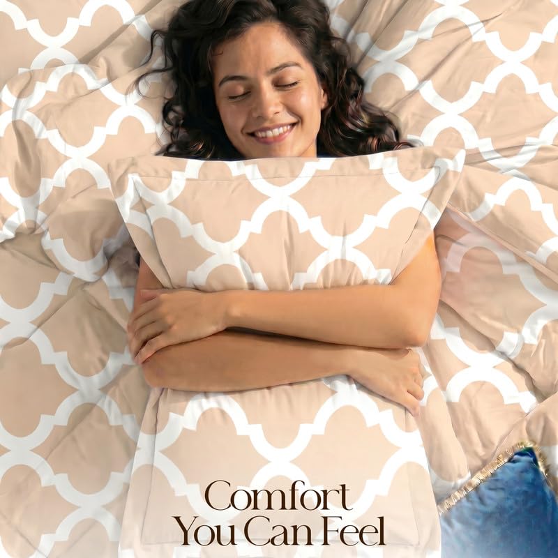 Image of Queen Comforter Set 3 Piece Beige by Utopia Bedding, Printed Comforters Queen Size Bedding Comforters Sets, Down Alternative Soft Bed Set 1 Comforter (88 x 88 inches) 2 Pillow Shams (20 x 26 inches)