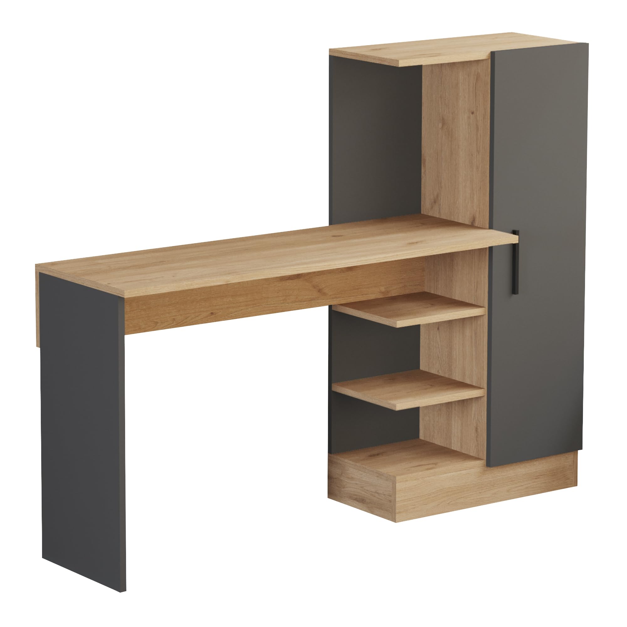 [en.casa] Scrivania con Armadio Integrato e Ripiani Aperti per Cameretta Tavolo da Ufficio Studio Postazione di Lavoro Computer con Piano 120 x 40 cm - Effetto Rovere/Antracite