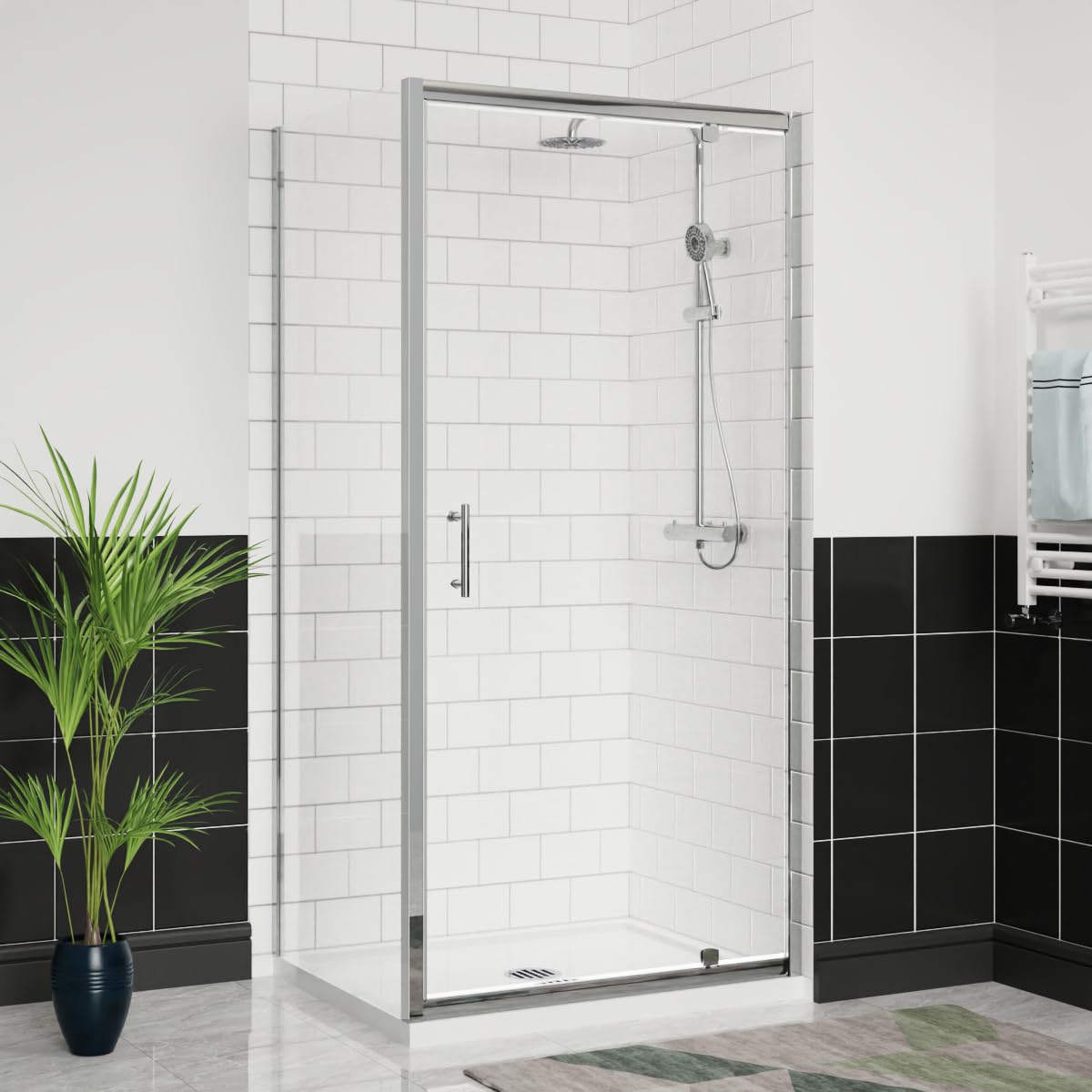 Aquariss Chrome 1000X800mm Pivot Shower Door Enclosure Reversible Screen With Side Panel 6Mm Toughened Easy Clean Glass Rectangular Cubicle Door Frame